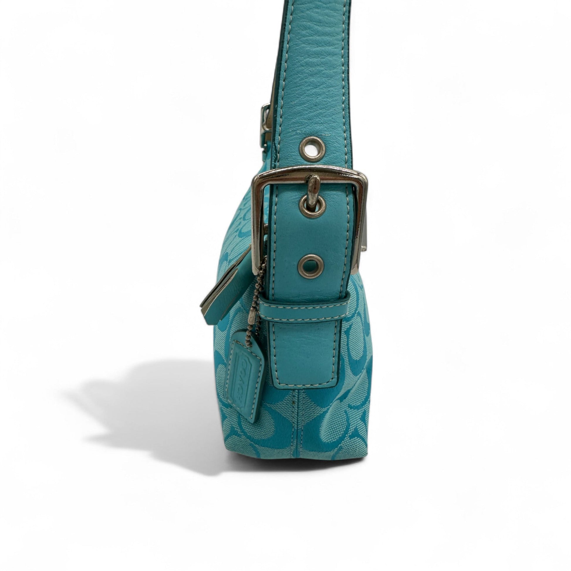 Vintage Coach 6371 East West Baguette Shoulder Bag Y2K Blue Monogram - Thanks it's Vintage