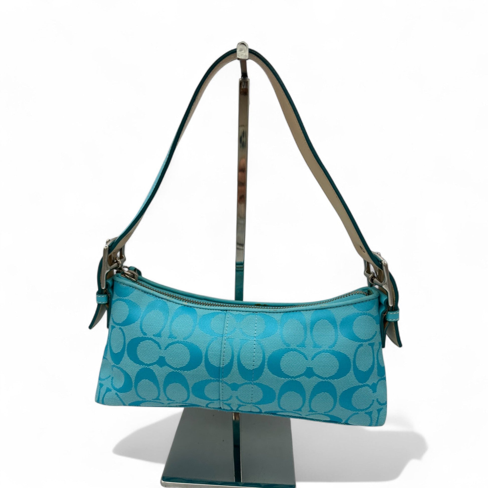 Vintage Coach 6371 East West Baguette Shoulder Bag Y2K Blue Monogram - Thanks it's Vintage