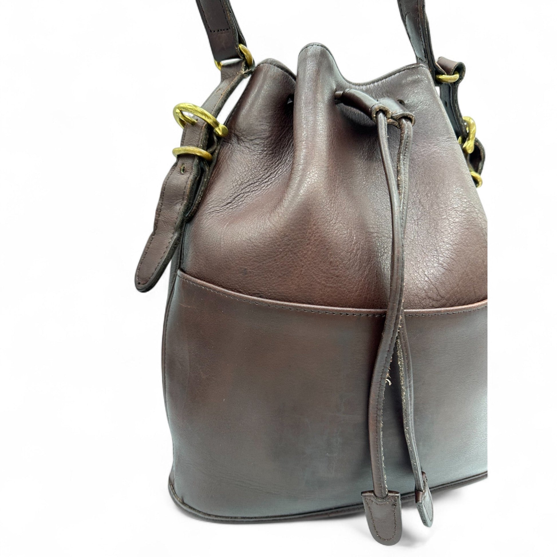 Vintage Coach 9804 Bucket Bag in brown leather with drawstring closure and gold coloured brass - Thanks it's Vintage