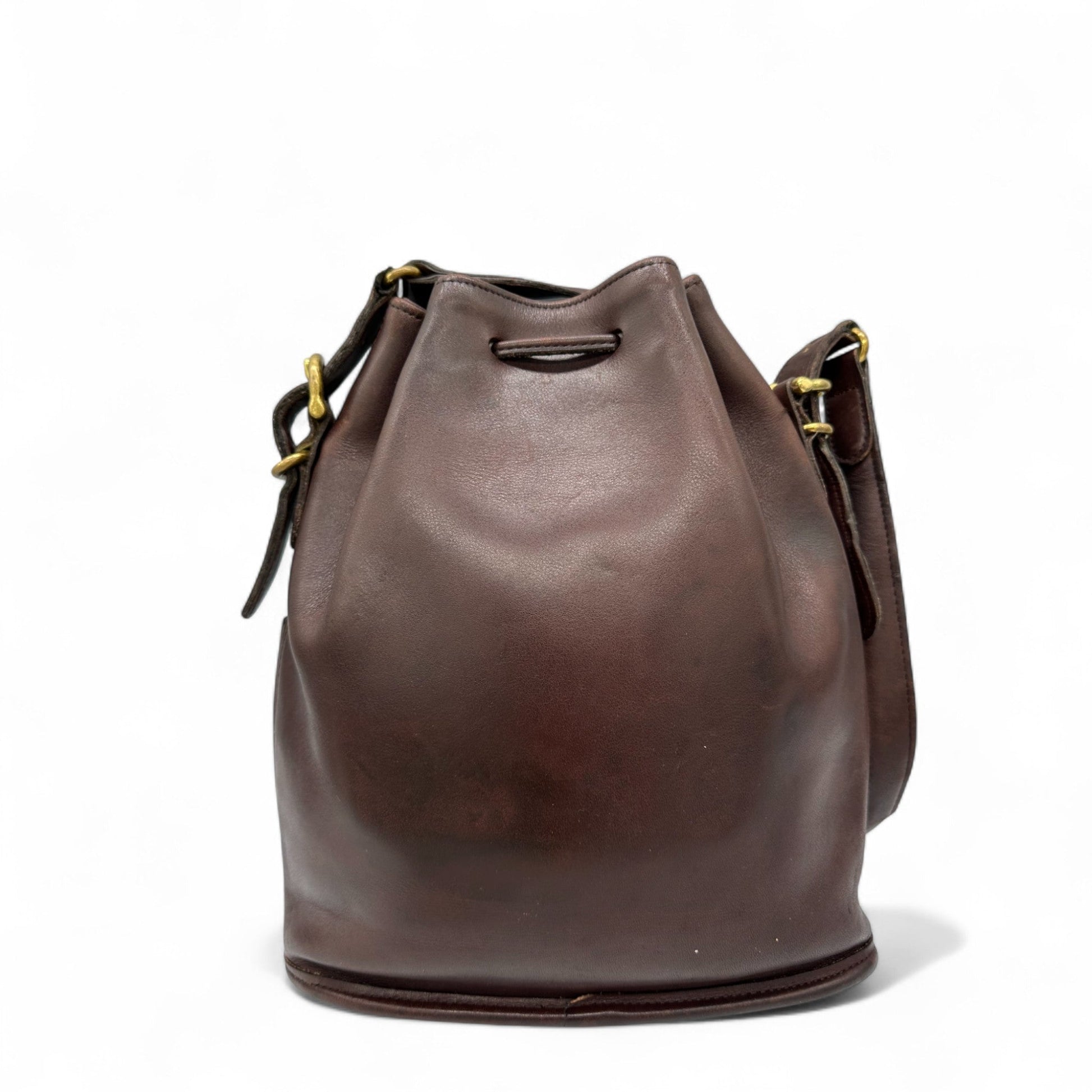 Vintage Coach 9804 Bucket Bag in brown leather with drawstring closure and gold coloured brass - Thanks it's Vintage