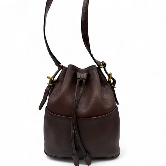 Vintage Coach 9804 Bucket Bag in brown leather with drawstring closure and gold coloured brass - Thanks it's Vintage