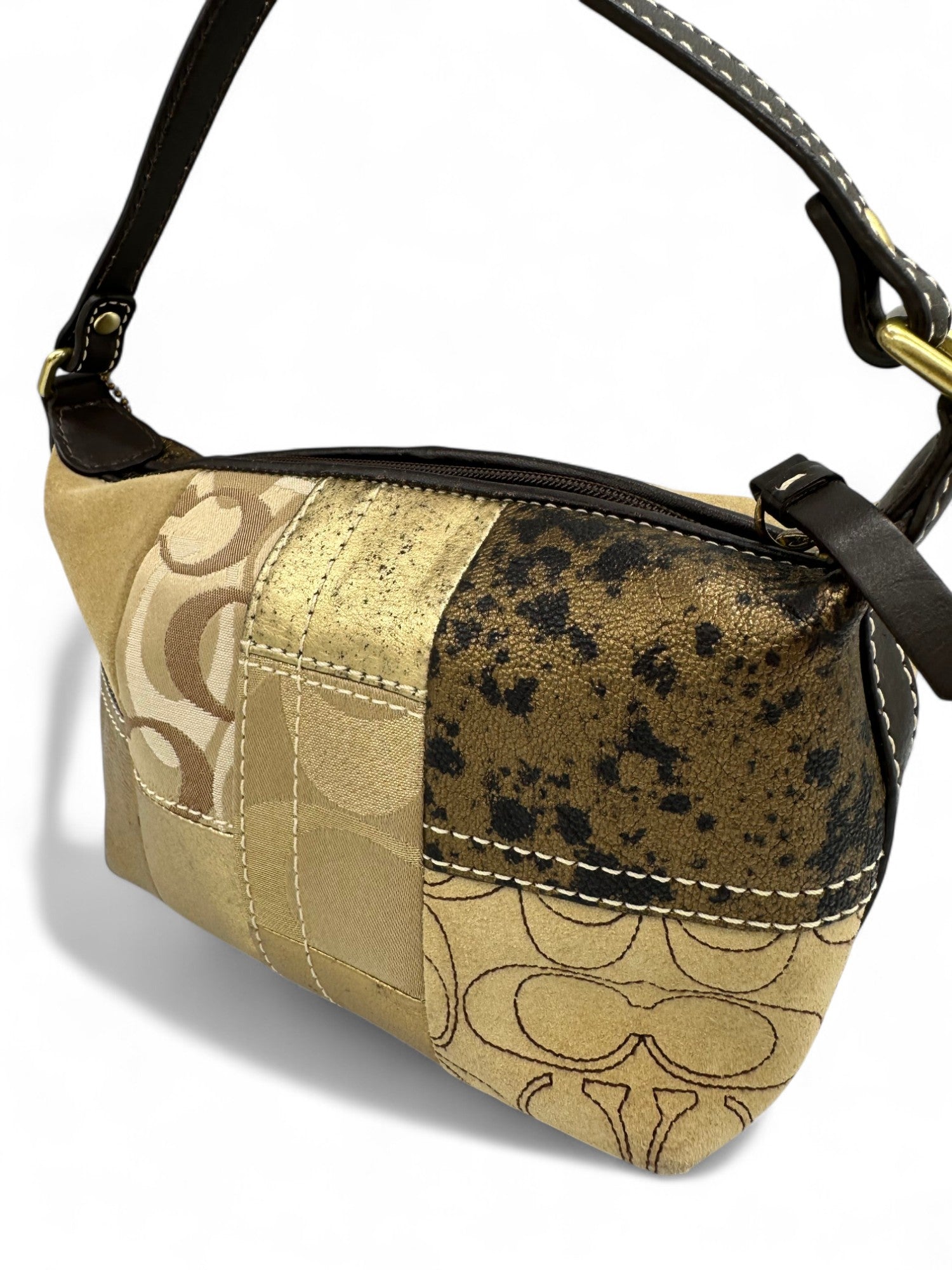 Vintage Coach Beige, Brown and Gold Patchwork Y2K Mini Bag - Thanks it's Vintage