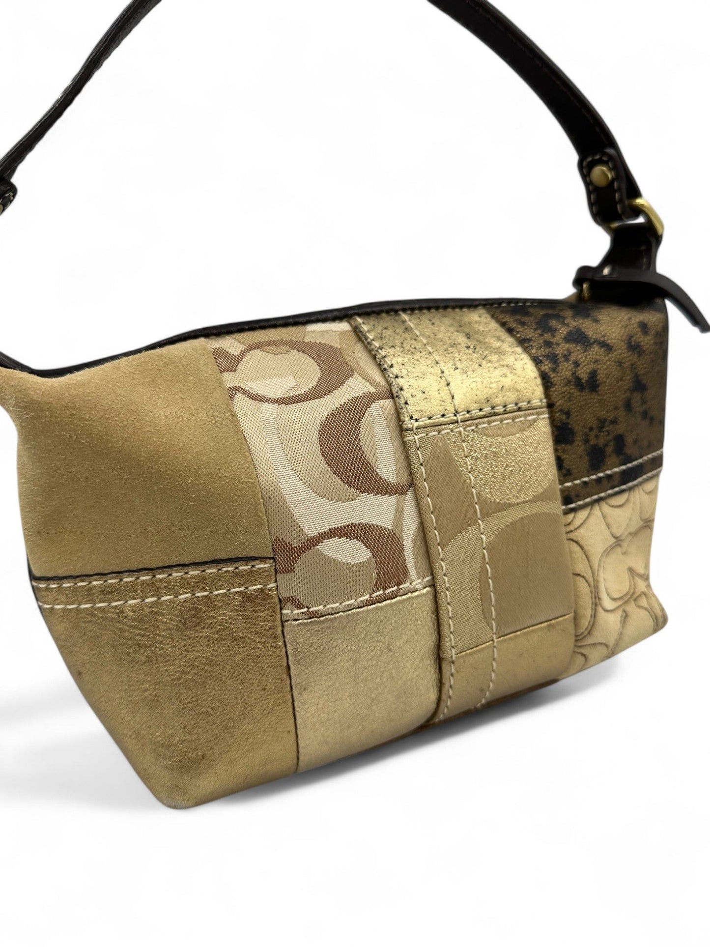 Vintage Coach Beige, Brown and Gold Patchwork Y2K Mini Bag - Thanks it's Vintage