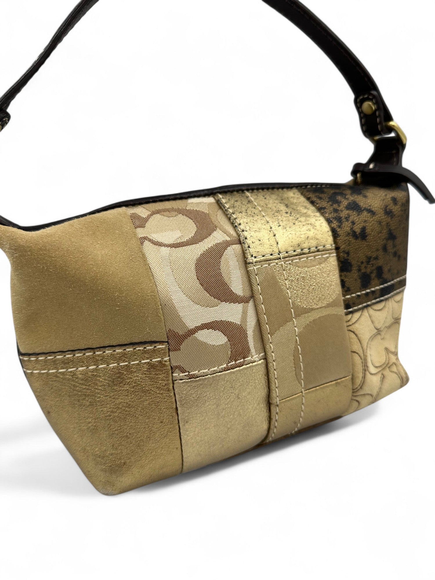 Vintage Coach Beige, Brown and Gold Patchwork Y2K Mini Bag - Thanks it's Vintage