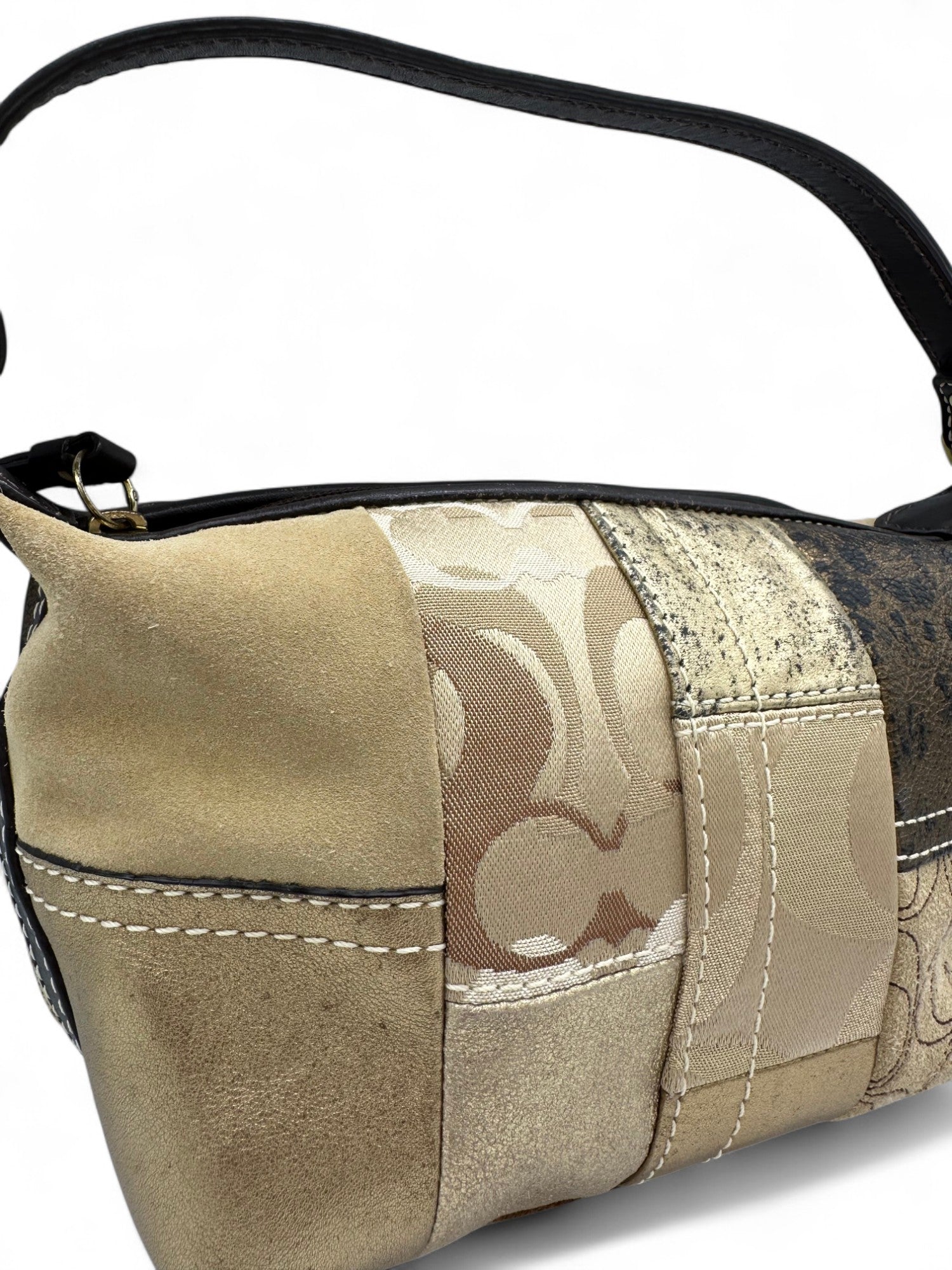 Vintage Coach Beige, Brown and Gold Patchwork Y2K Mini Bag - Thanks it's Vintage