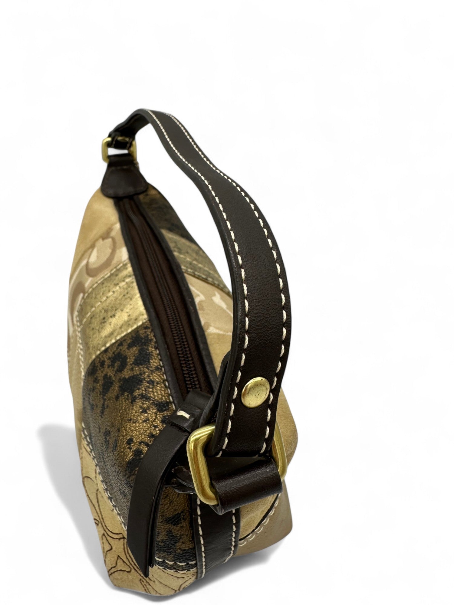 Vintage Coach Beige, Brown and Gold Patchwork Y2K Mini Bag - Thanks it's Vintage