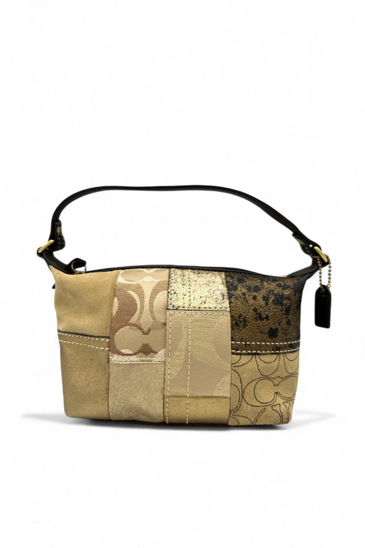 Vintage Coach Beige, Brown and Gold Patchwork Y2K Mini Bag - Thanks it's Vintage