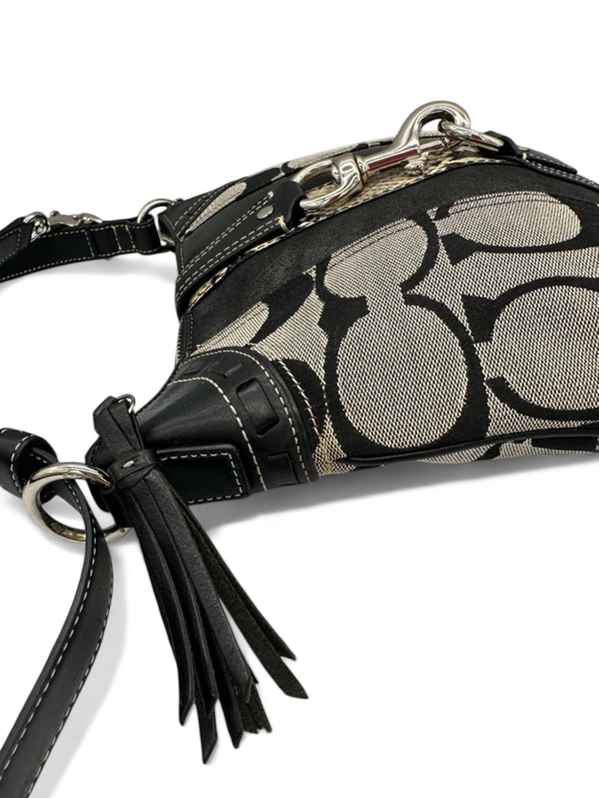 Vintage Coach Black and Grey Hamptons Clip Y2K Shoulder with Python Accent - Thanks it's Vintage