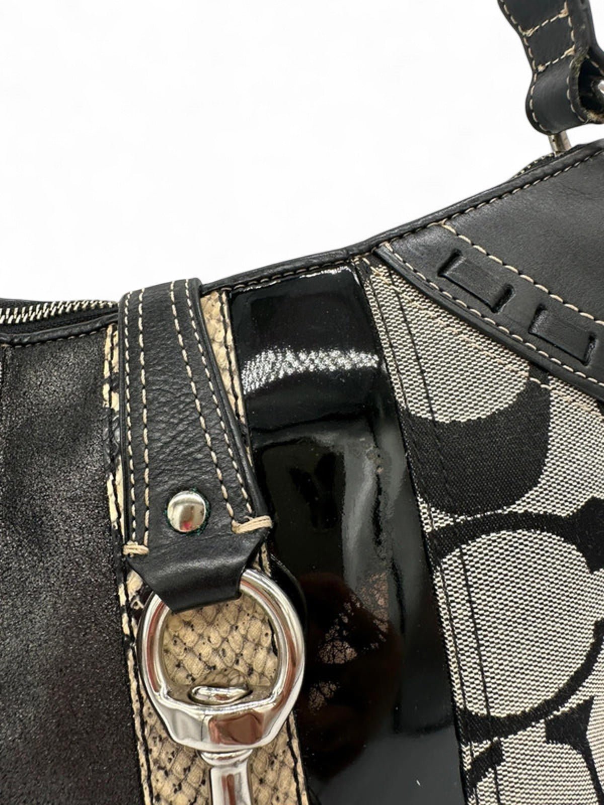 Vintage Coach Black and Grey Hamptons Clip Y2K Shoulder with Python Accent - Thanks it's Vintage
