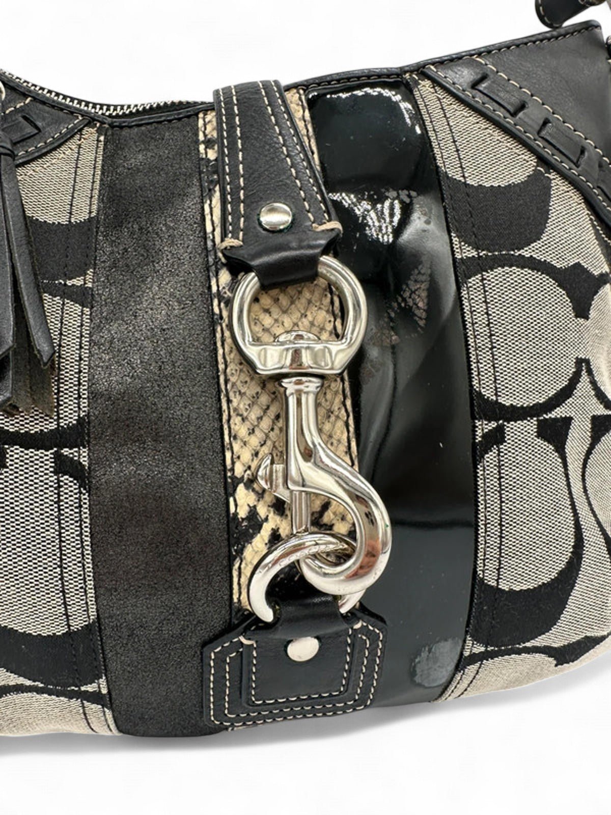 Vintage Coach Black and Grey Hamptons Clip Y2K Shoulder with Python Accent - Thanks it's Vintage
