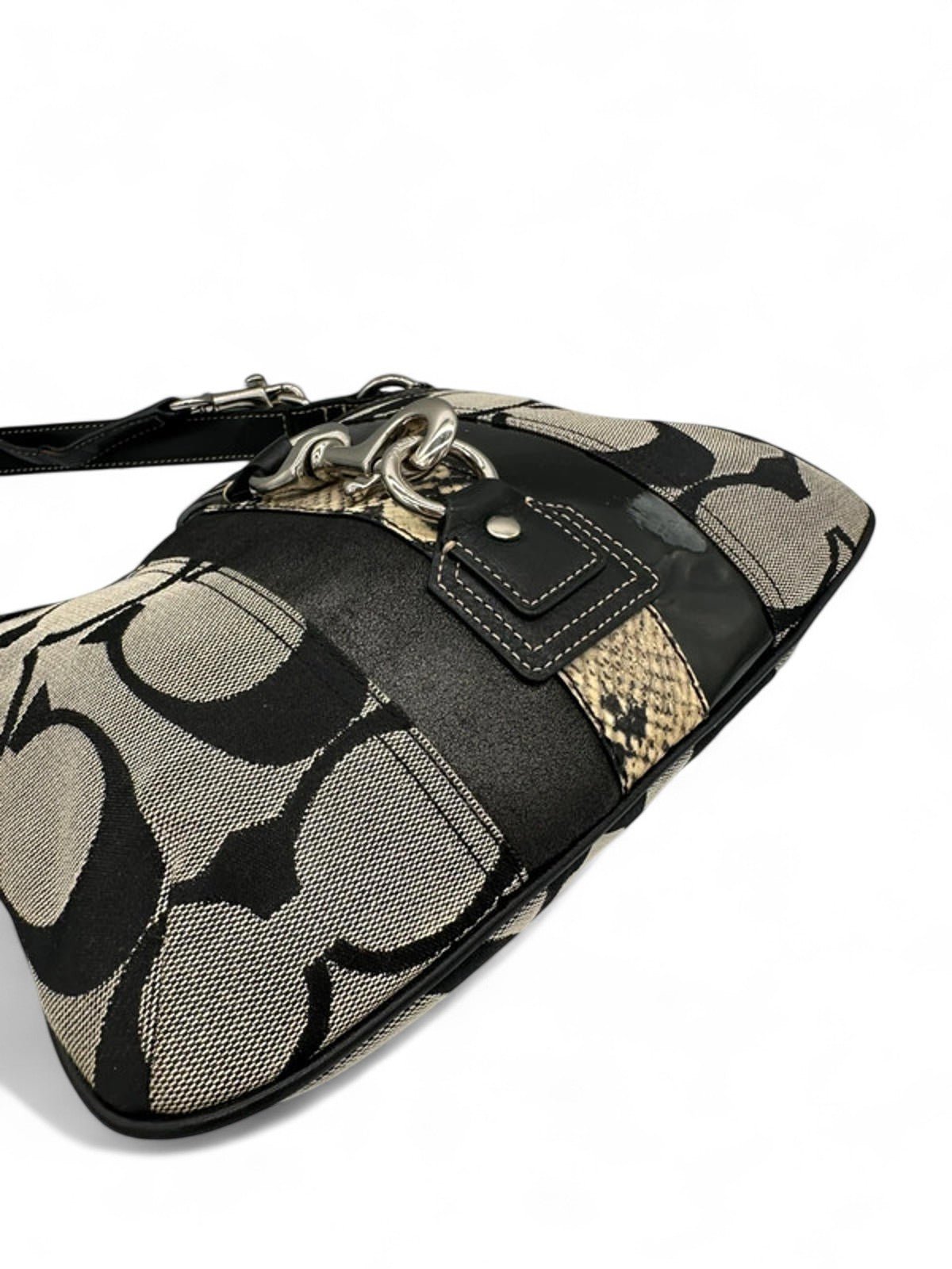 Vintage Coach Black and Grey Hamptons Clip Y2K Shoulder with Python Accent - Thanks it's Vintage