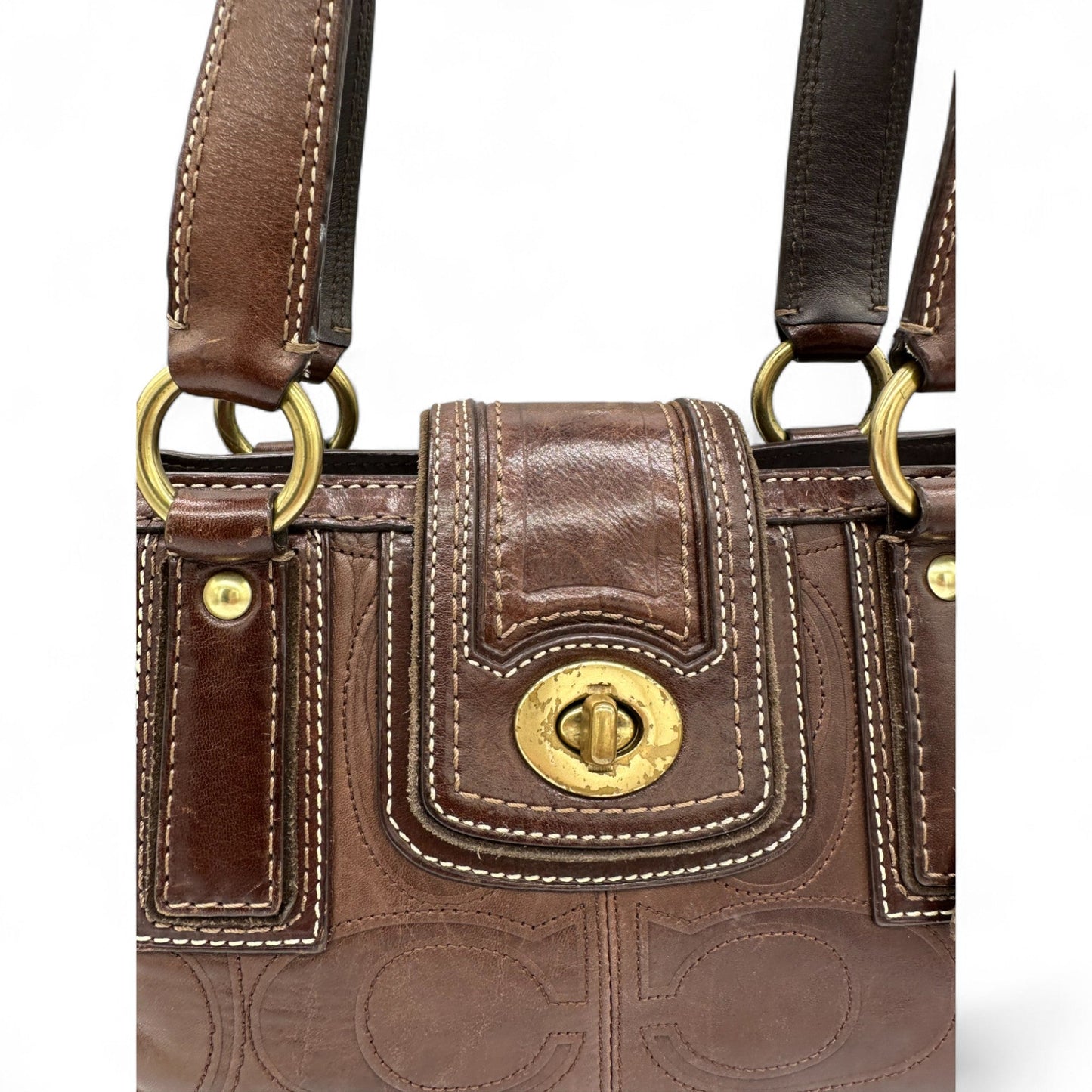 Vintage Coach Embossed Brown Leather Turnlock Handbag - Thanks it's Vintage
