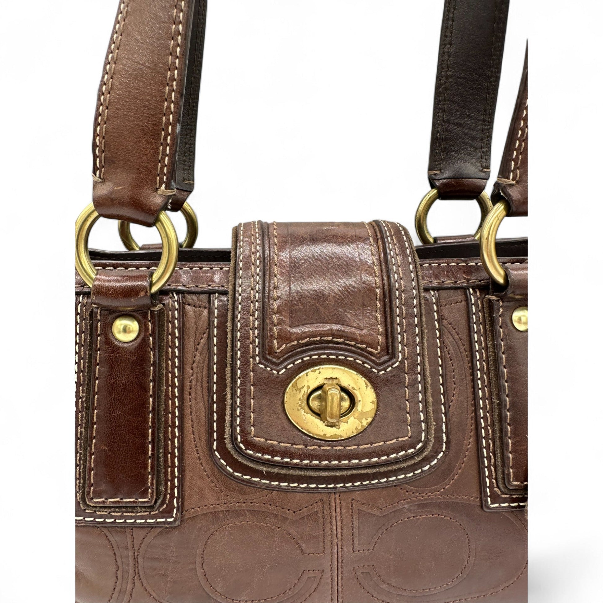Vintage Coach Embossed Brown Leather Turnlock Handbag - Thanks it's Vintage