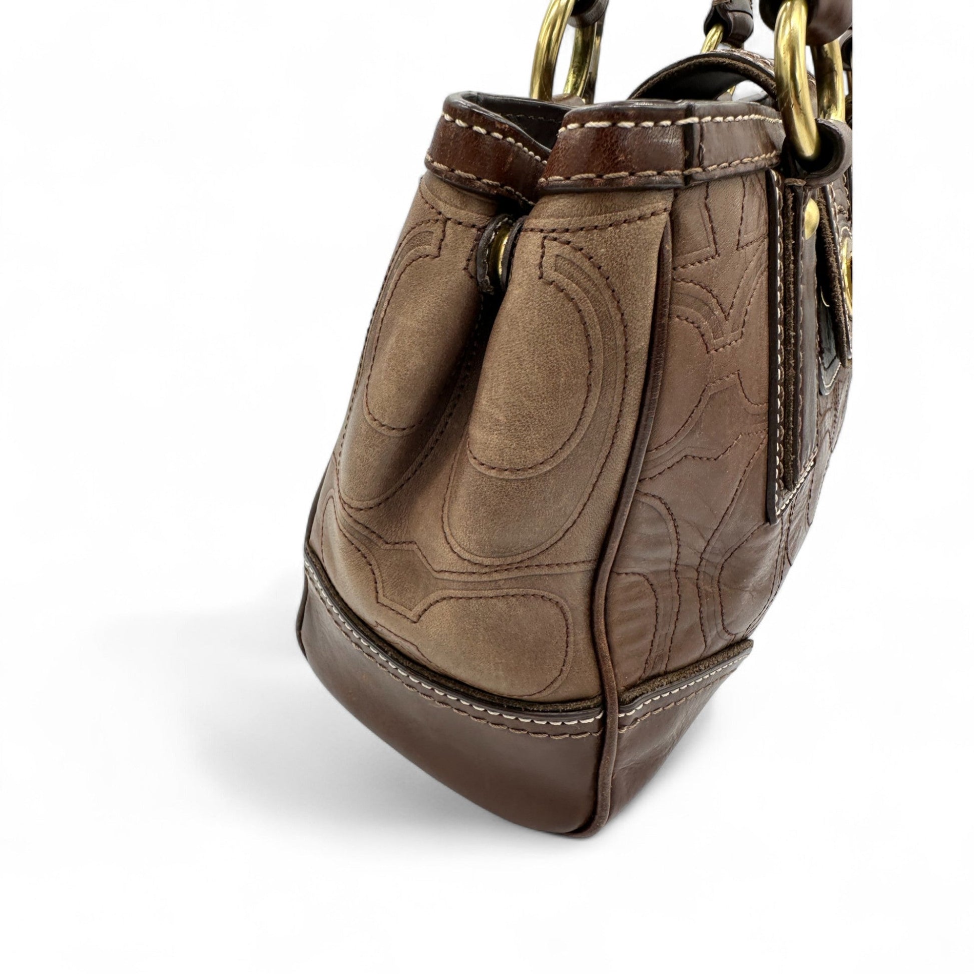 Vintage Coach Embossed Brown Leather Turnlock Handbag - Thanks it's Vintage