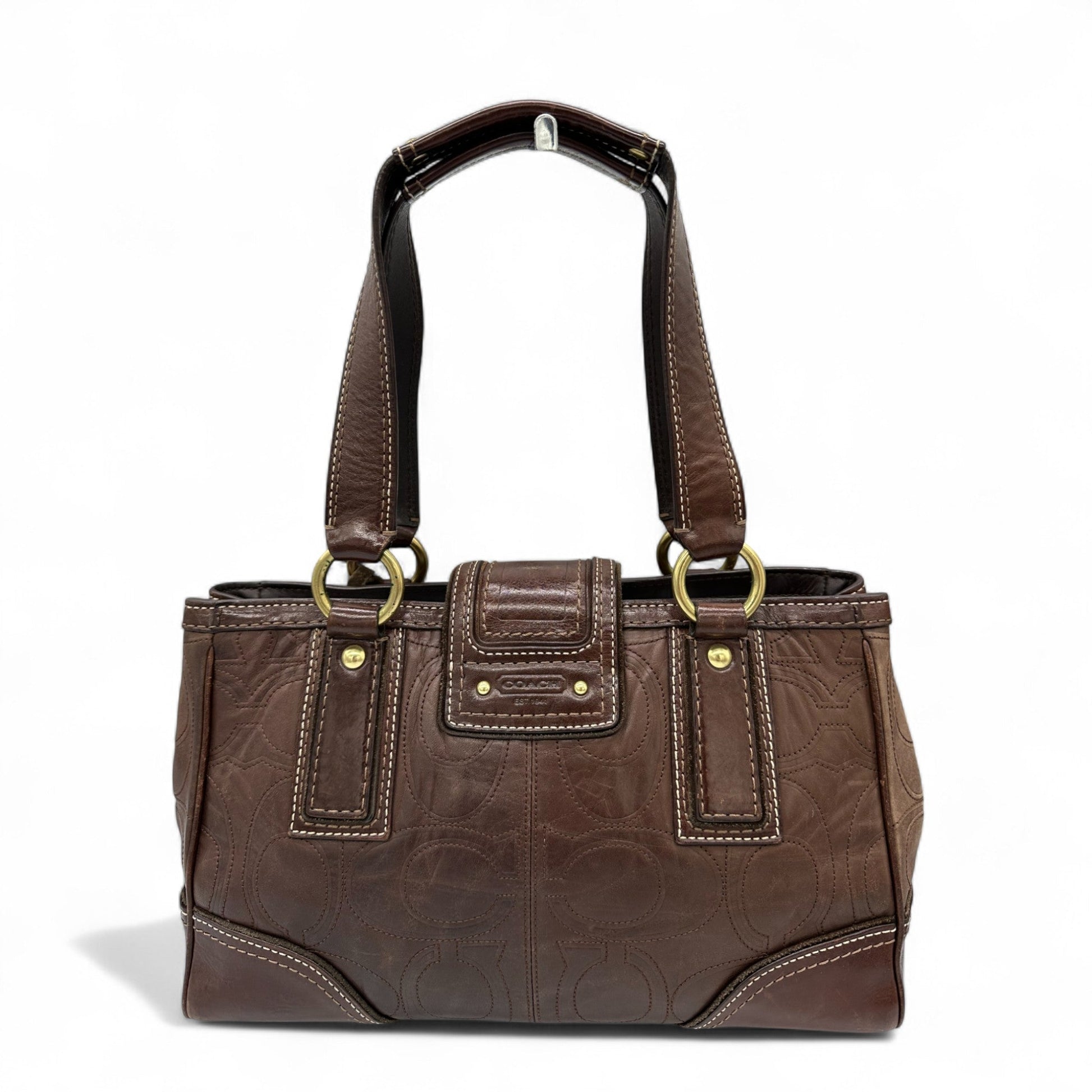 Vintage Coach Embossed Brown Leather Turnlock Handbag - Thanks it's Vintage