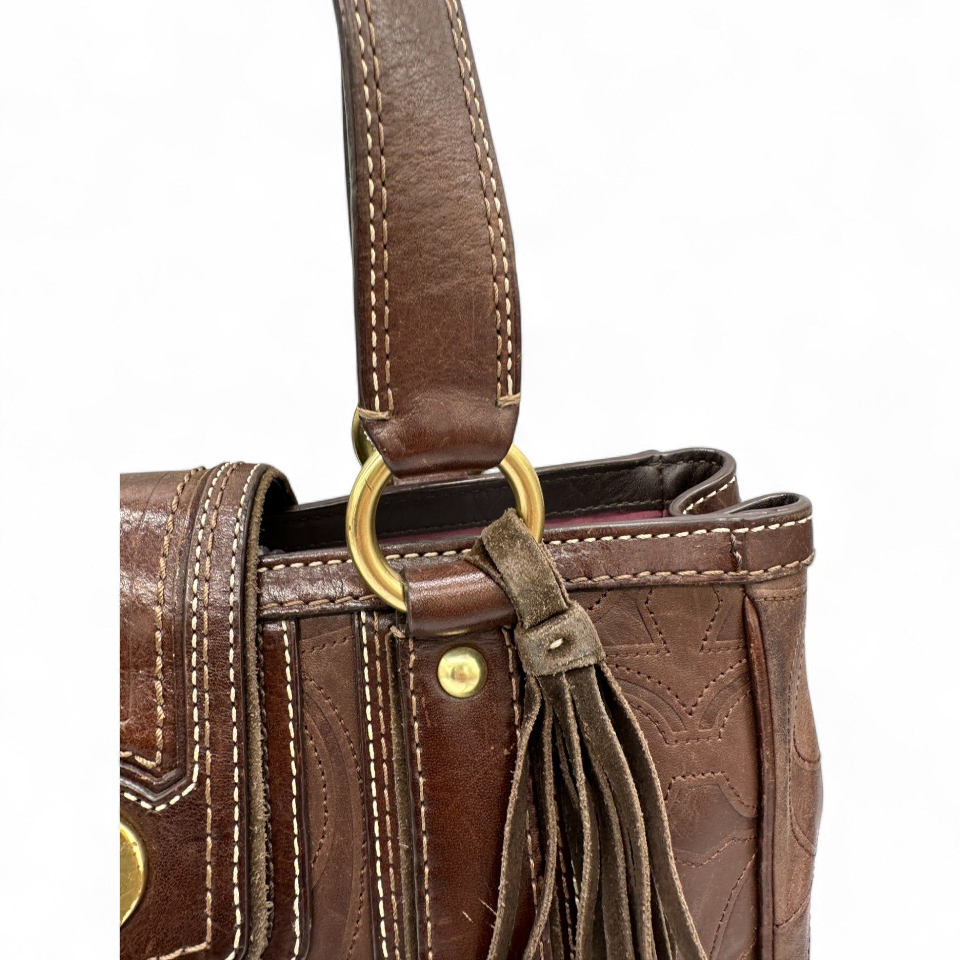 Vintage Coach Embossed Brown Leather Turnlock Handbag - Thanks it's Vintage