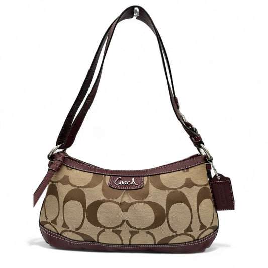 Vintage Coach F19781 Burgundy Leather Trim Shoulder Bag in Signature Monogram - Thanks it's Vintage