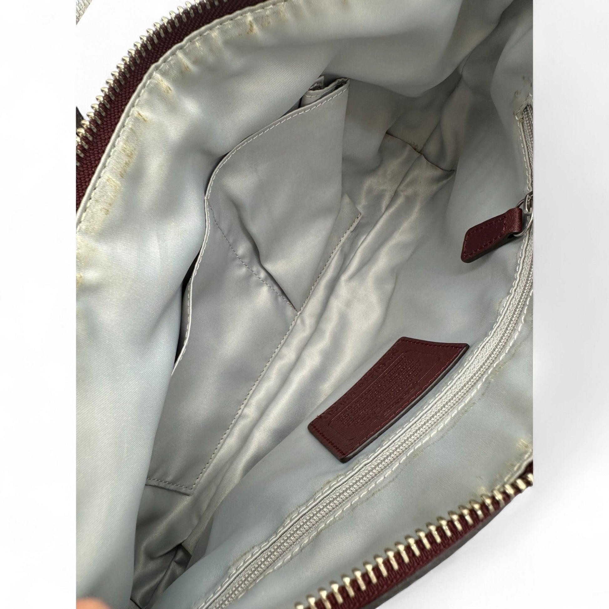 Vintage Coach F19781 Burgundy Leather Trim Shoulder Bag in Signature Monogram - Thanks it's Vintage