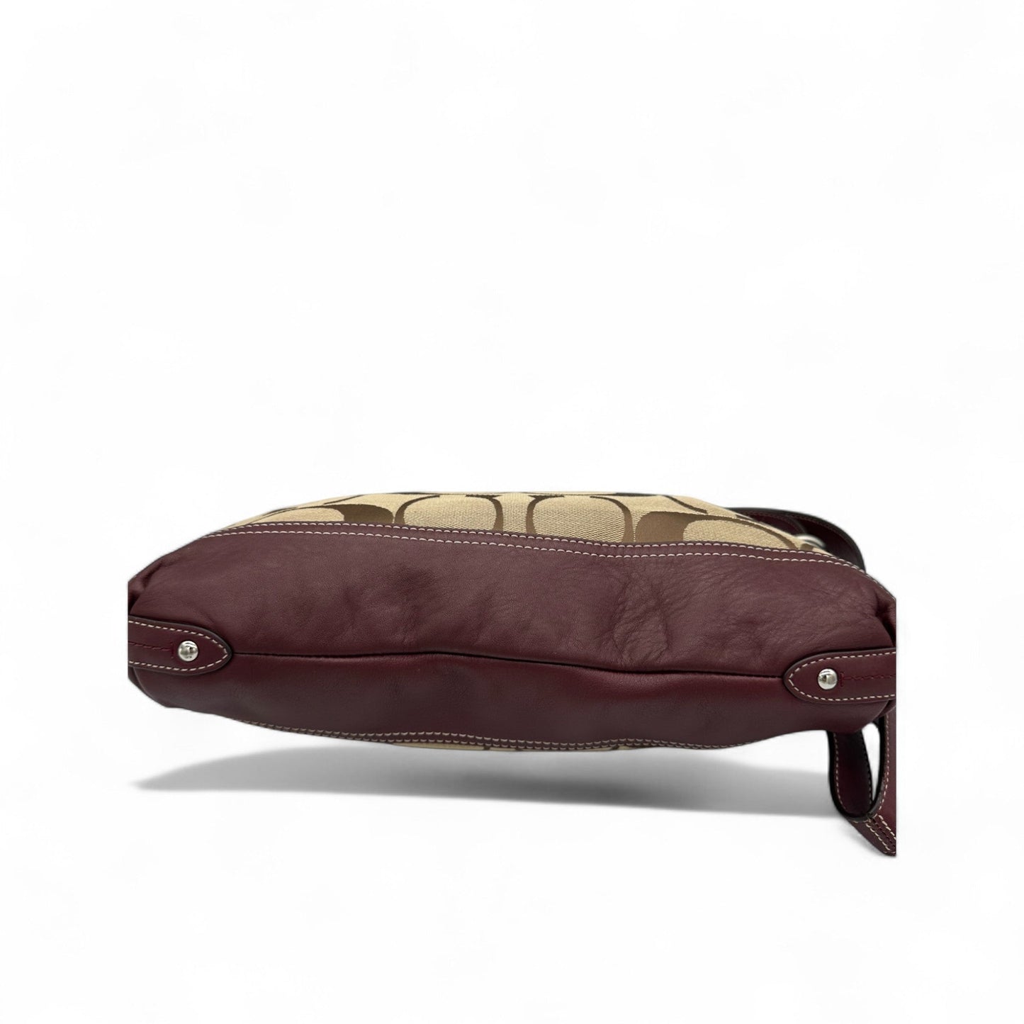 Vintage Coach F19781 Burgundy Leather Trim Shoulder Bag in Signature Monogram - Thanks it's Vintage