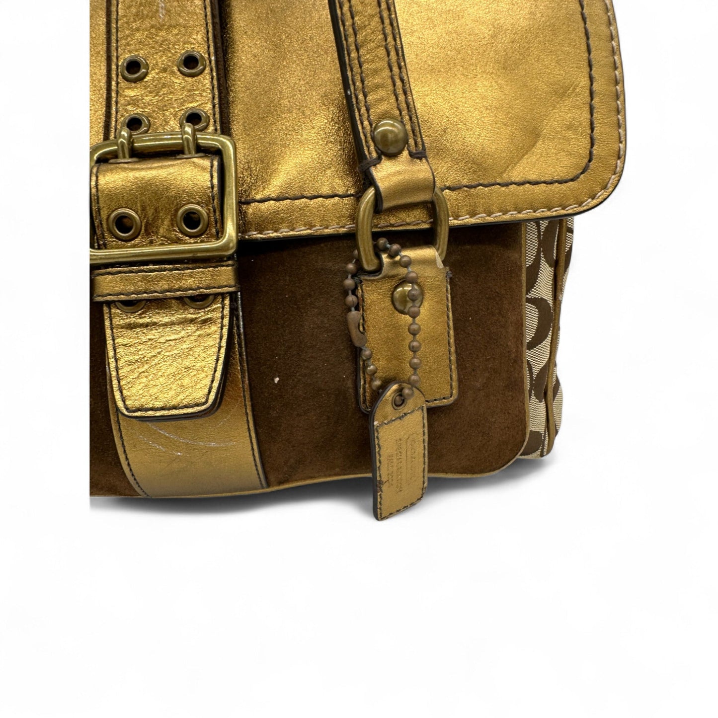 Vintage Coach Limited Edition Fall 2004 Tote Shoulder Bag with Gold Leather and Brown Suede - Thanks it's Vintage