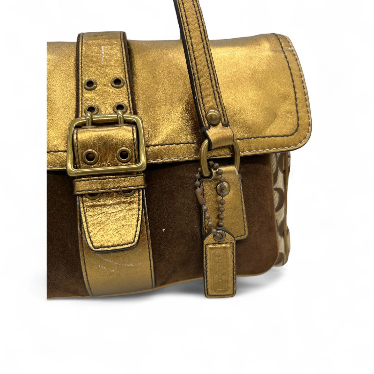 Vintage Coach Limited Edition Fall 2004 Tote Shoulder Bag with Gold Leather and Brown Suede - Thanks it's Vintage