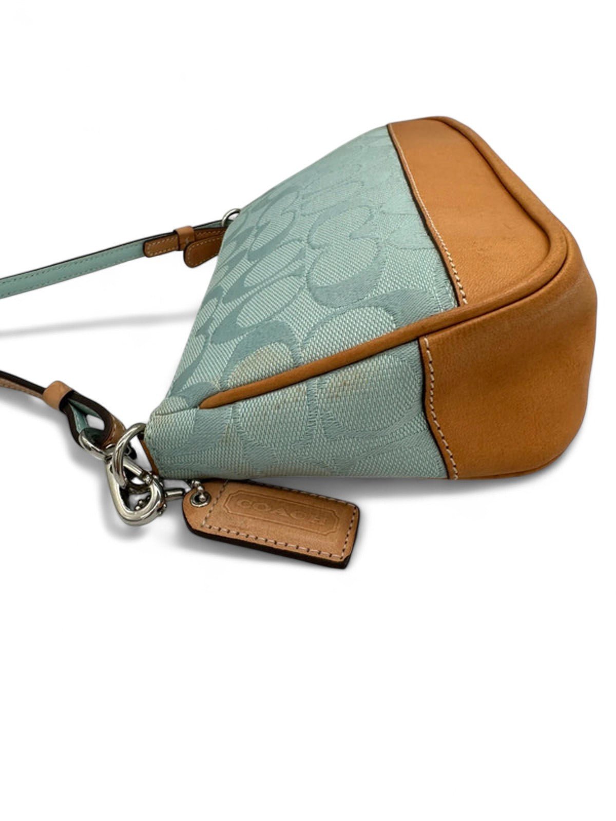 Vintage Coach Rare Y2K 6094 Turquoise Blue Signature Monogram Shoulder Bag - Thanks it's Vintage