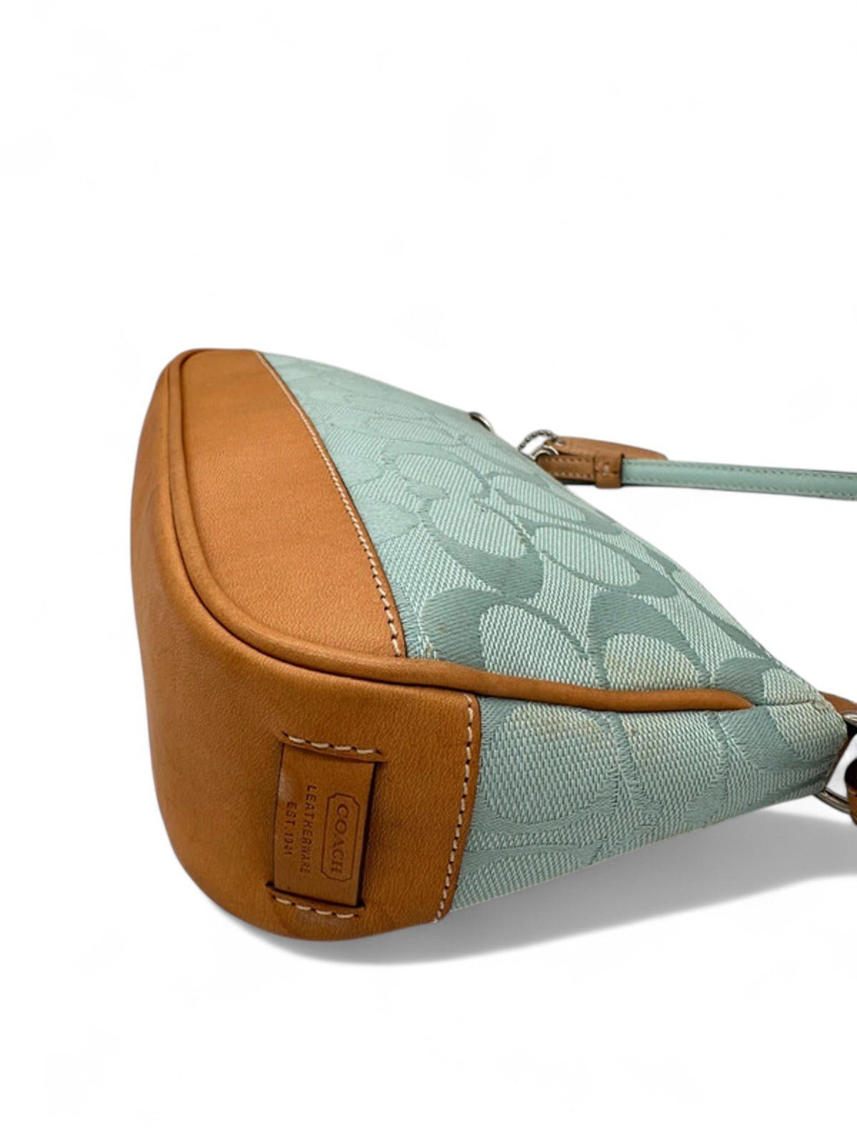 Vintage Coach Rare Y2K 6094 Turquoise Blue Signature Monogram Shoulder Bag - Thanks it's Vintage