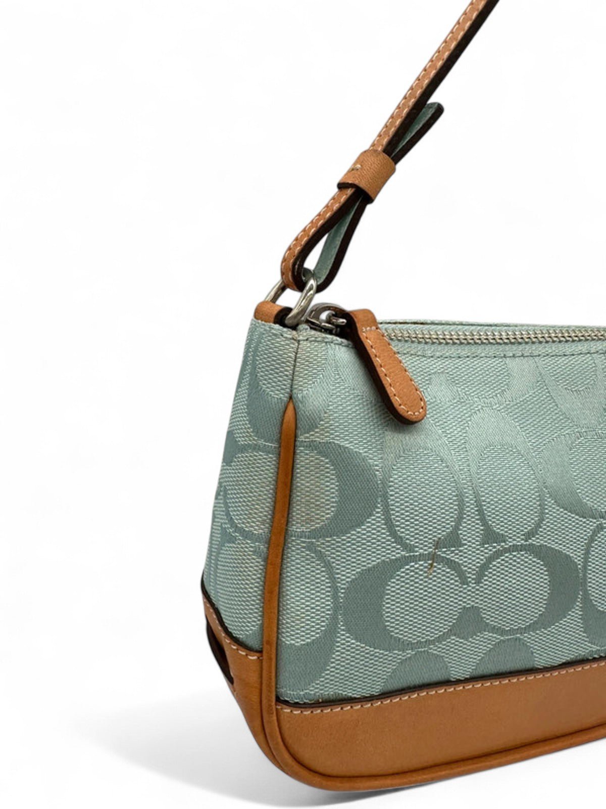 Vintage Coach Rare Y2K 6094 Turquoise Blue Signature Monogram Shoulder Bag - Thanks it's Vintage