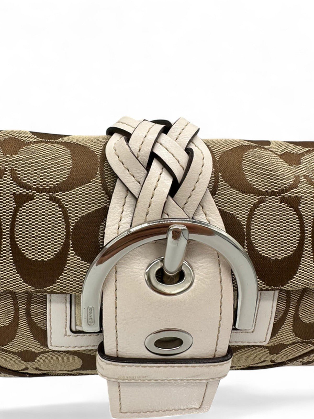 Vintage Coach Soho Buckle Shoulder Bag Cream Leather Trim with Braided Detail - Thanks it's Vintage