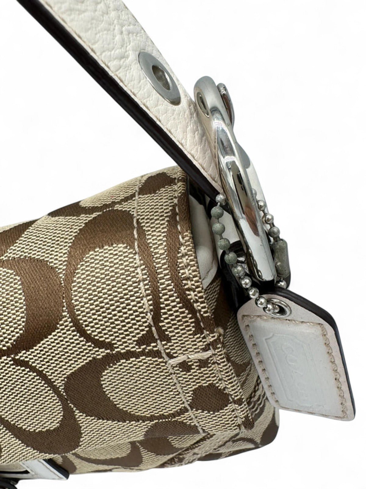 Vintage Coach Soho Buckle Shoulder Bag Cream Leather Trim with Braided Detail - Thanks it's Vintage