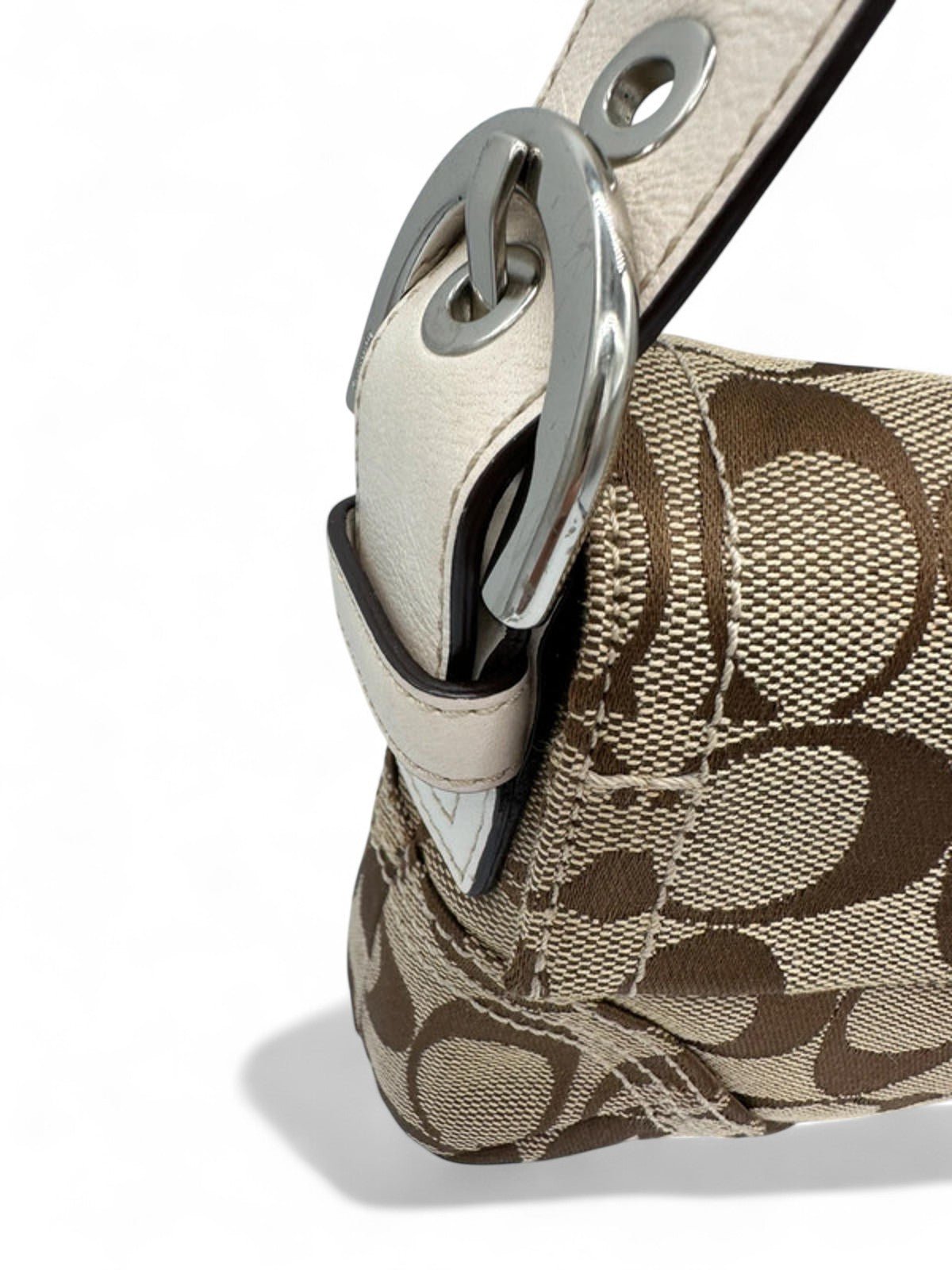 Vintage Coach Soho Buckle Shoulder Bag Cream Leather Trim with Braided Detail - Thanks it's Vintage