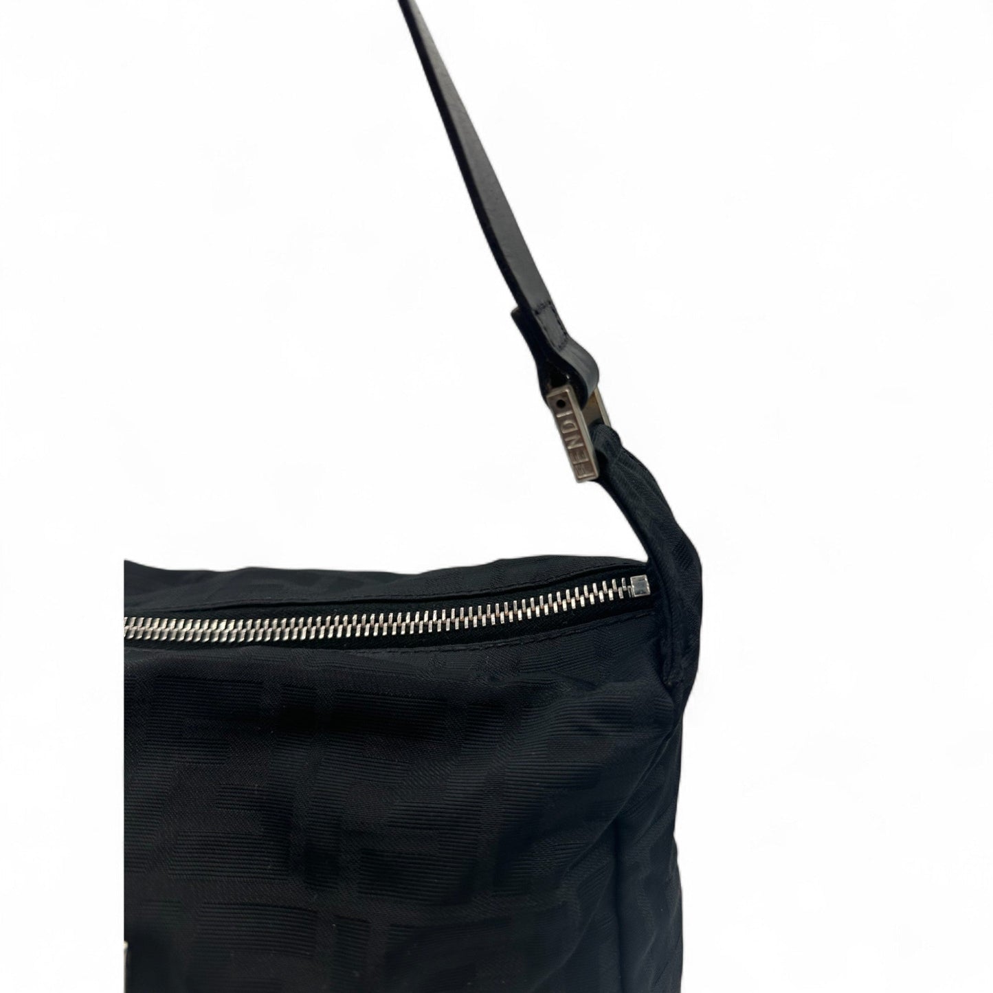 Vintage Fendi Black Zucca Nylon Shoulder Bag with Black Leather Trim - Thanks it's Vintage