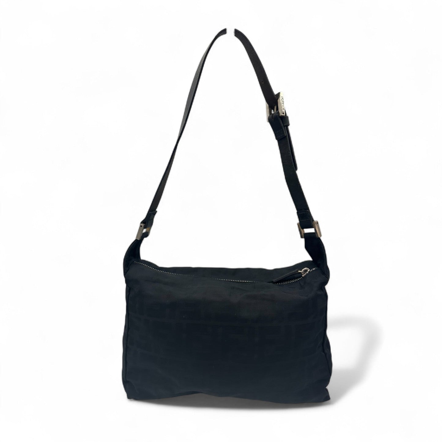 Vintage Fendi Black Zucca Nylon Shoulder Bag with Black Leather Trim - Thanks it's Vintage