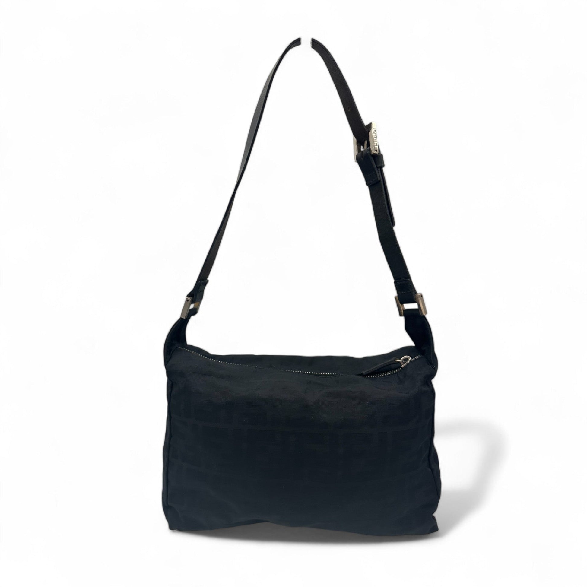 Vintage Fendi Black Zucca Nylon Shoulder Bag with Black Leather Trim - Thanks it's Vintage