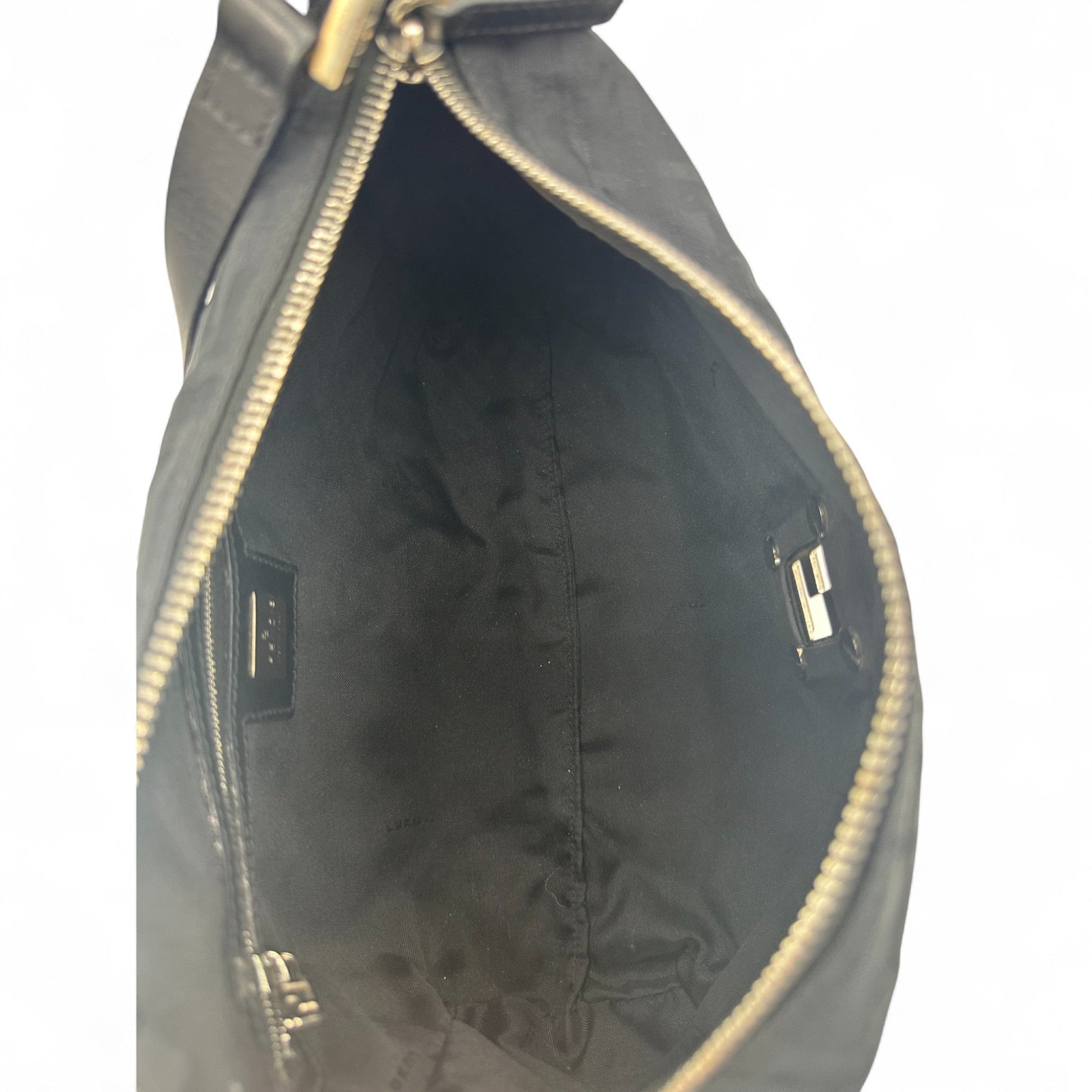 Vintage Fendi Black Zucca Nylon Shoulder Bag with Black Leather Trim - Thanks it's Vintage