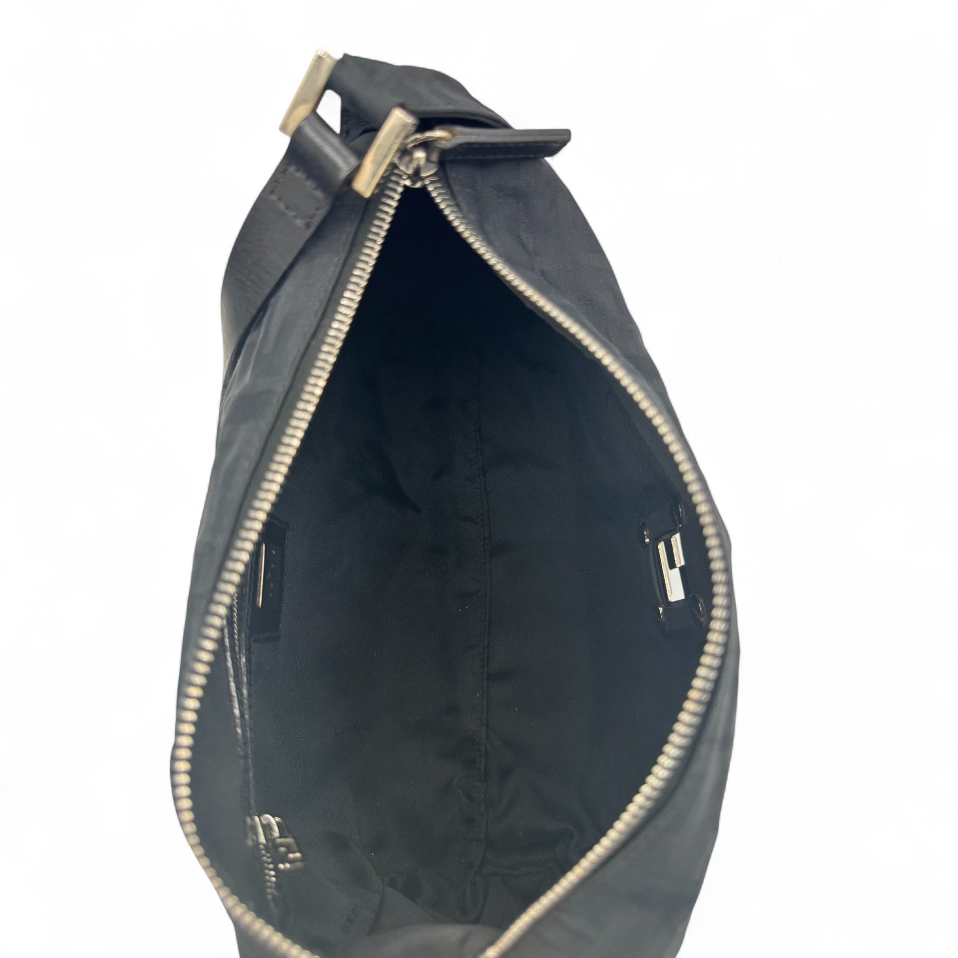 Vintage Fendi Black Zucca Nylon Shoulder Bag with Black Leather Trim - Thanks it's Vintage