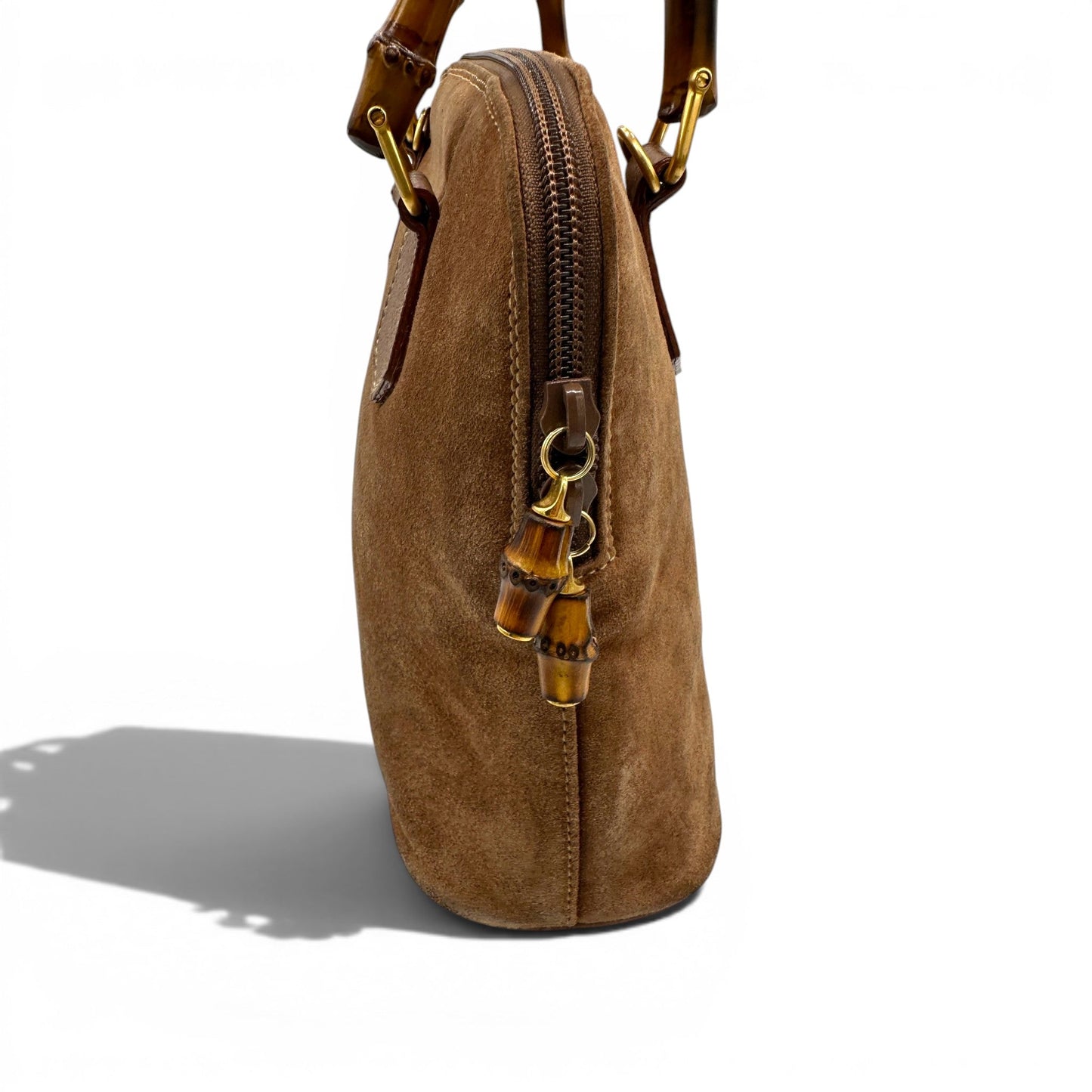 Vintage Gucci 000817 Bamboo Brown Nubuck Leather Handbag - Thanks it's Vintage