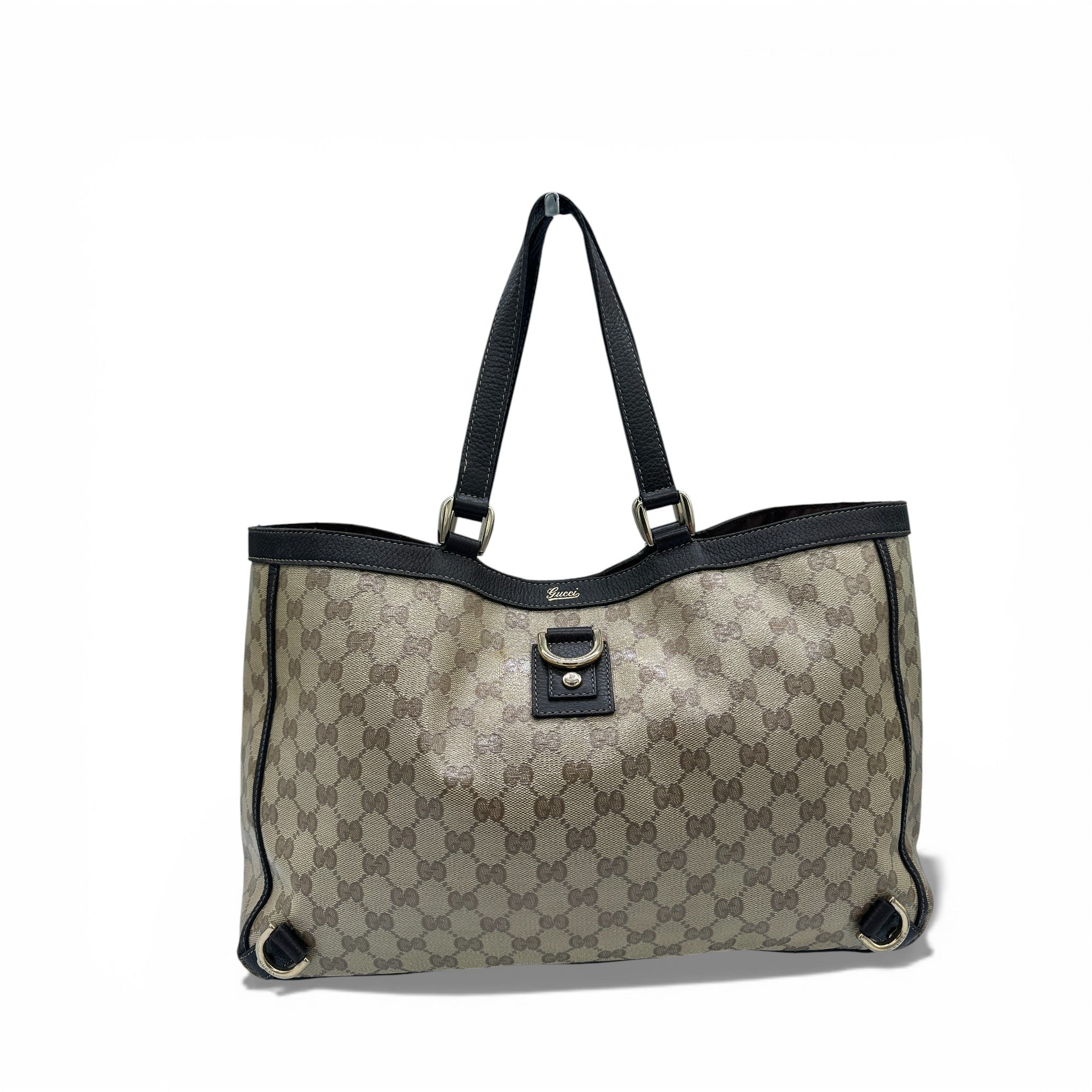 GUCCI スクエアトート ショルダーバッグ パテント ベージュ ヴィンテージ Vintage Gucci 293580 GG Crystal Abbey Tote Bag – Thanks it's Vintage