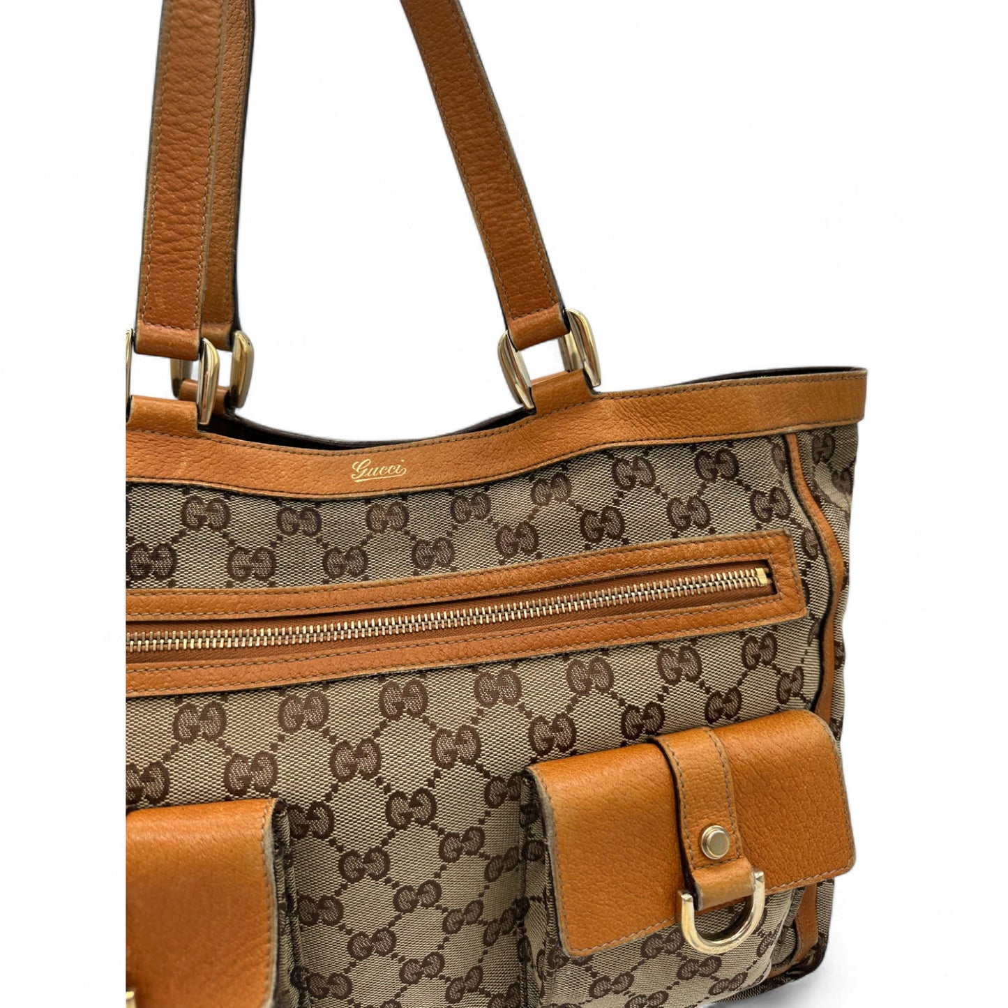 Vintage Gucci Abbey Tote Shoulder Bag in GG Monogram with Mustard Leather Trim - Thanks it's Vintage