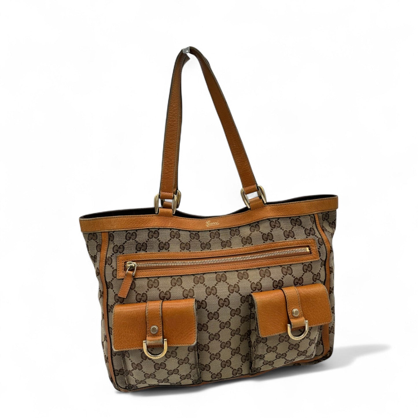 Vintage Gucci Abbey Tote Shoulder Bag in GG Monogram with Mustard Leather Trim - Thanks it's Vintage