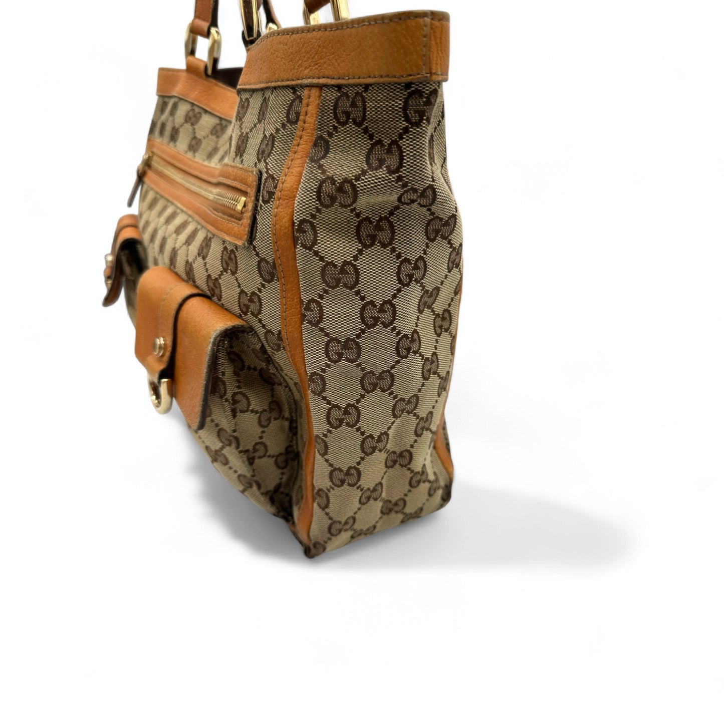 Vintage Gucci Abbey Tote Shoulder Bag in GG Monogram with Mustard Leather Trim - Thanks it's Vintage