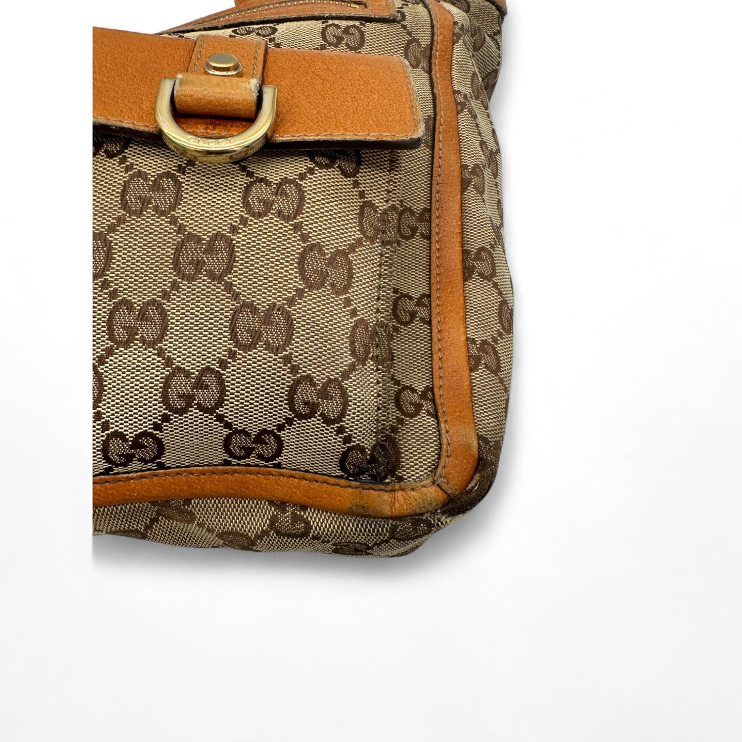 Vintage Gucci Abbey Tote Shoulder Bag in GG Monogram with Mustard Leather Trim - Thanks it's Vintage