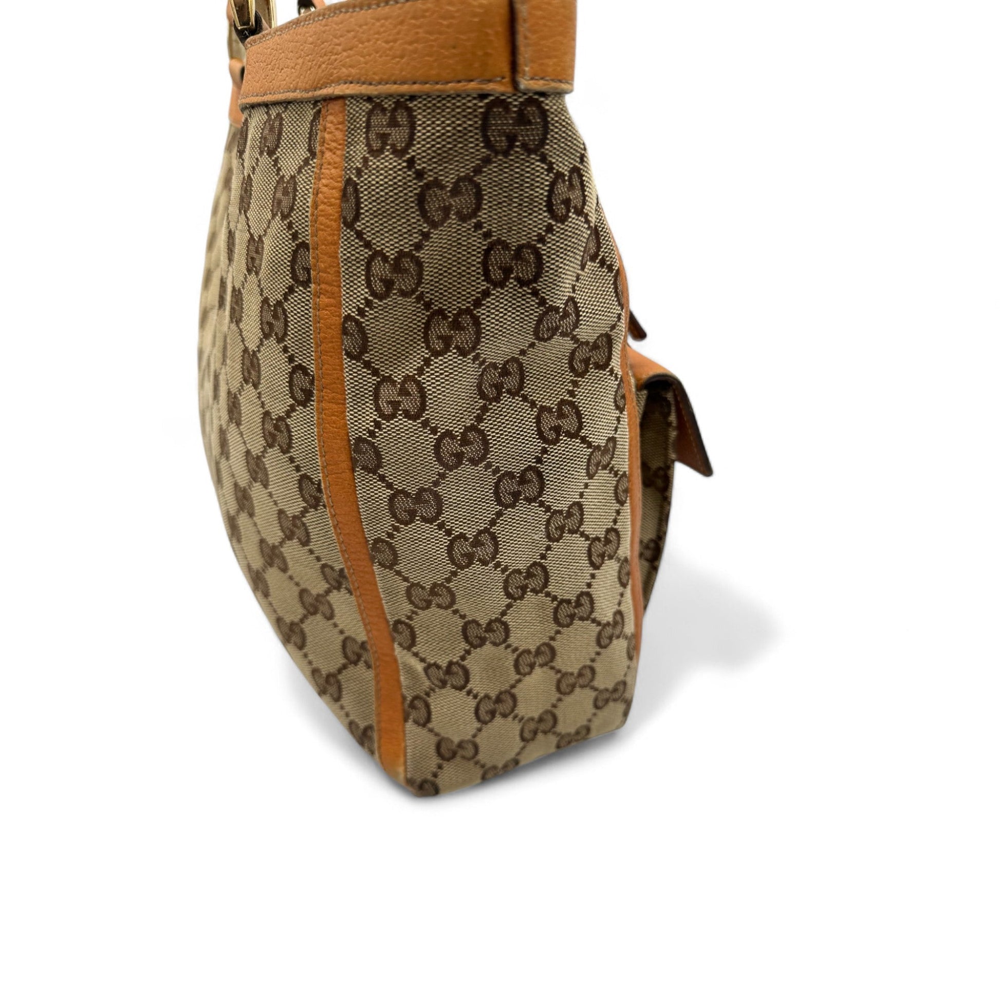 Vintage Gucci Abbey Tote Shoulder Bag in GG Monogram with Mustard Leather Trim - Thanks it's Vintage