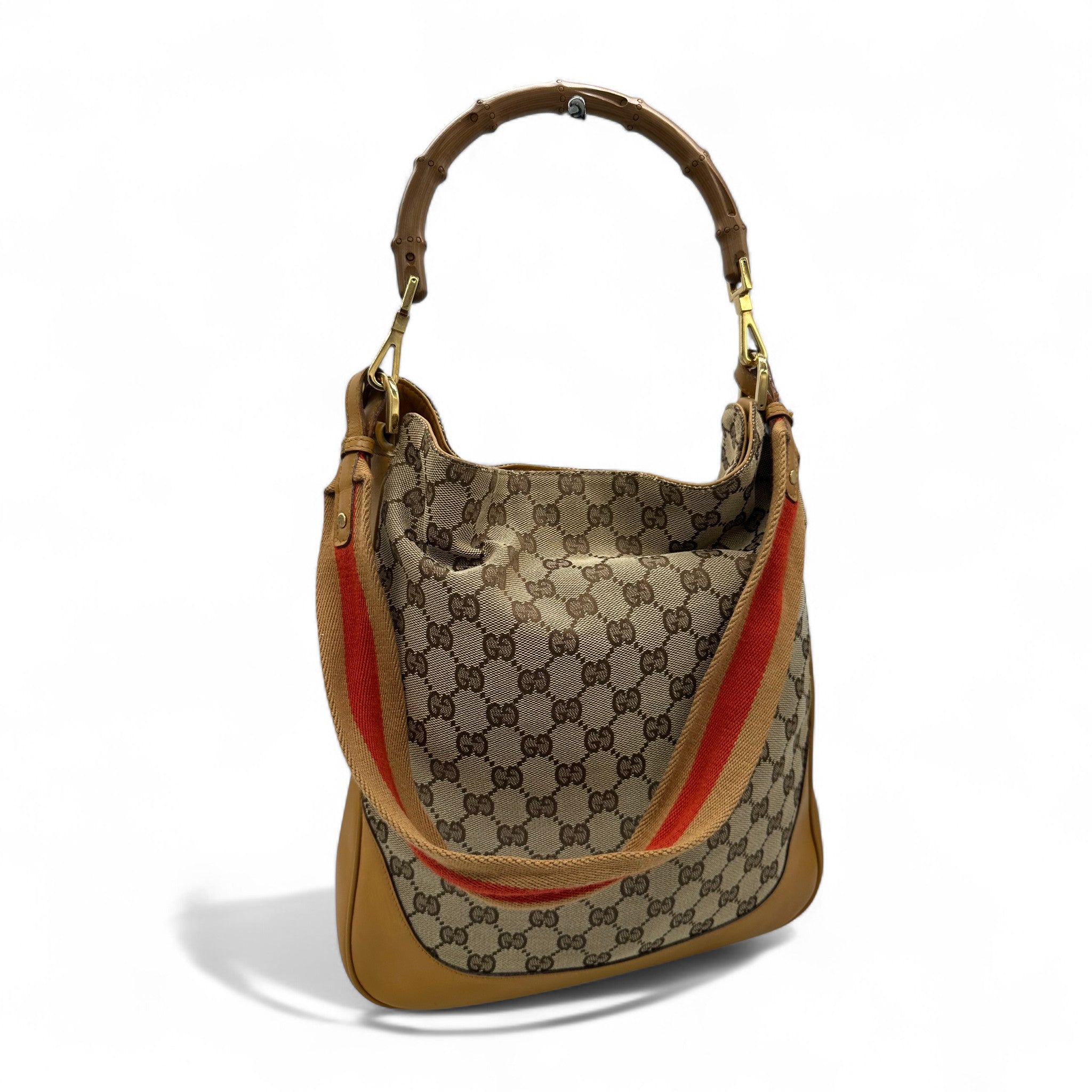 s*a様 VINTAGE GUCCI GG CAVAS MONOGRAM VEL Vintage Gucci Bamboo 2 Way Strap Shoulder Bag in GG Monogram