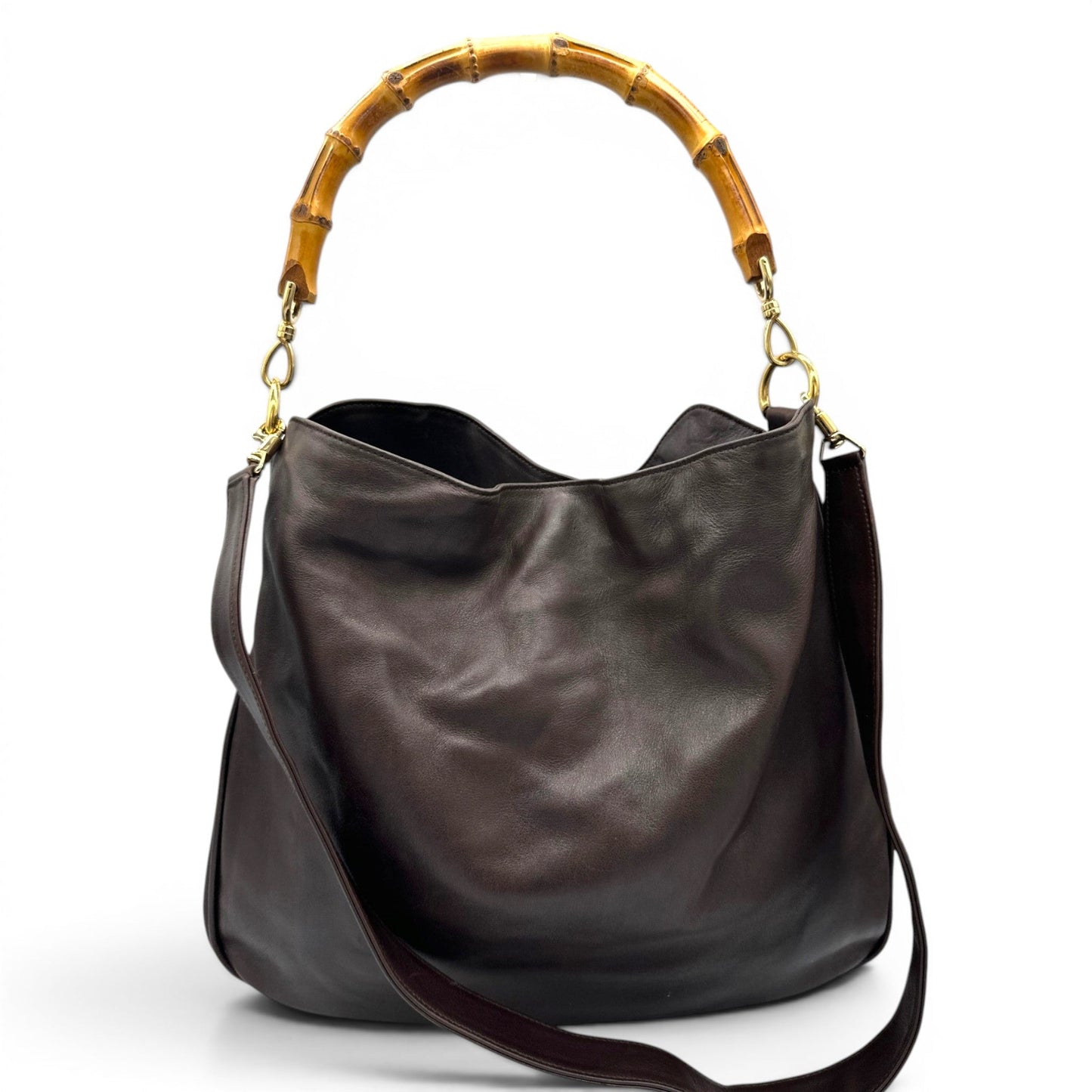 Vintage Gucci Bamboo Leather 2-Way Tote Bag - Thanks it's Vintage