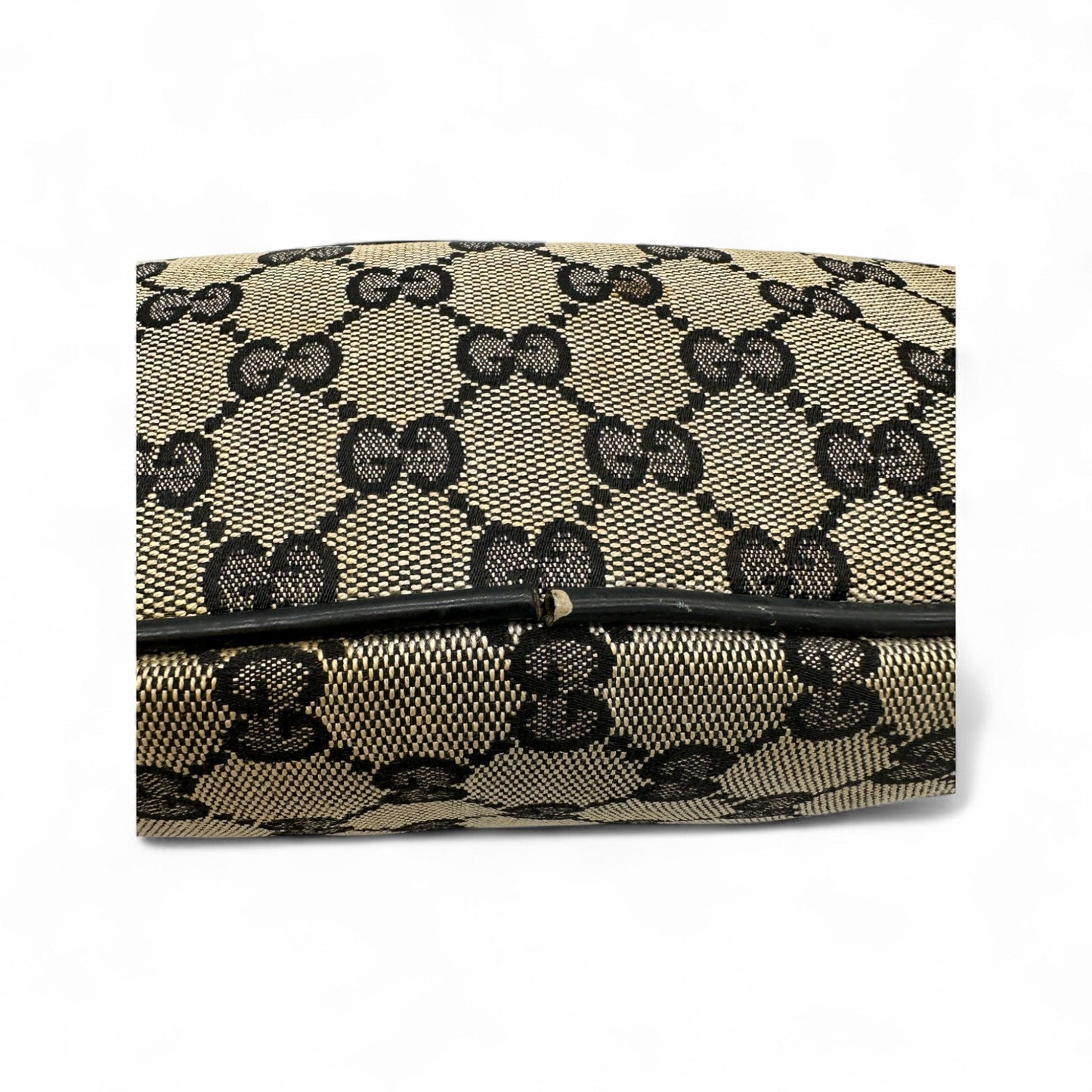 Vintage Gucci Boat Pochette in Black and Grey Monogram with Black Leather Trim - Thanks it's Vintage