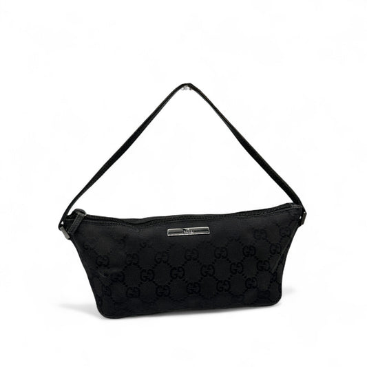 Vintage Gucci Boat Pochette Shoulder Bag in Black GG Monogram - Thanks it's Vintage