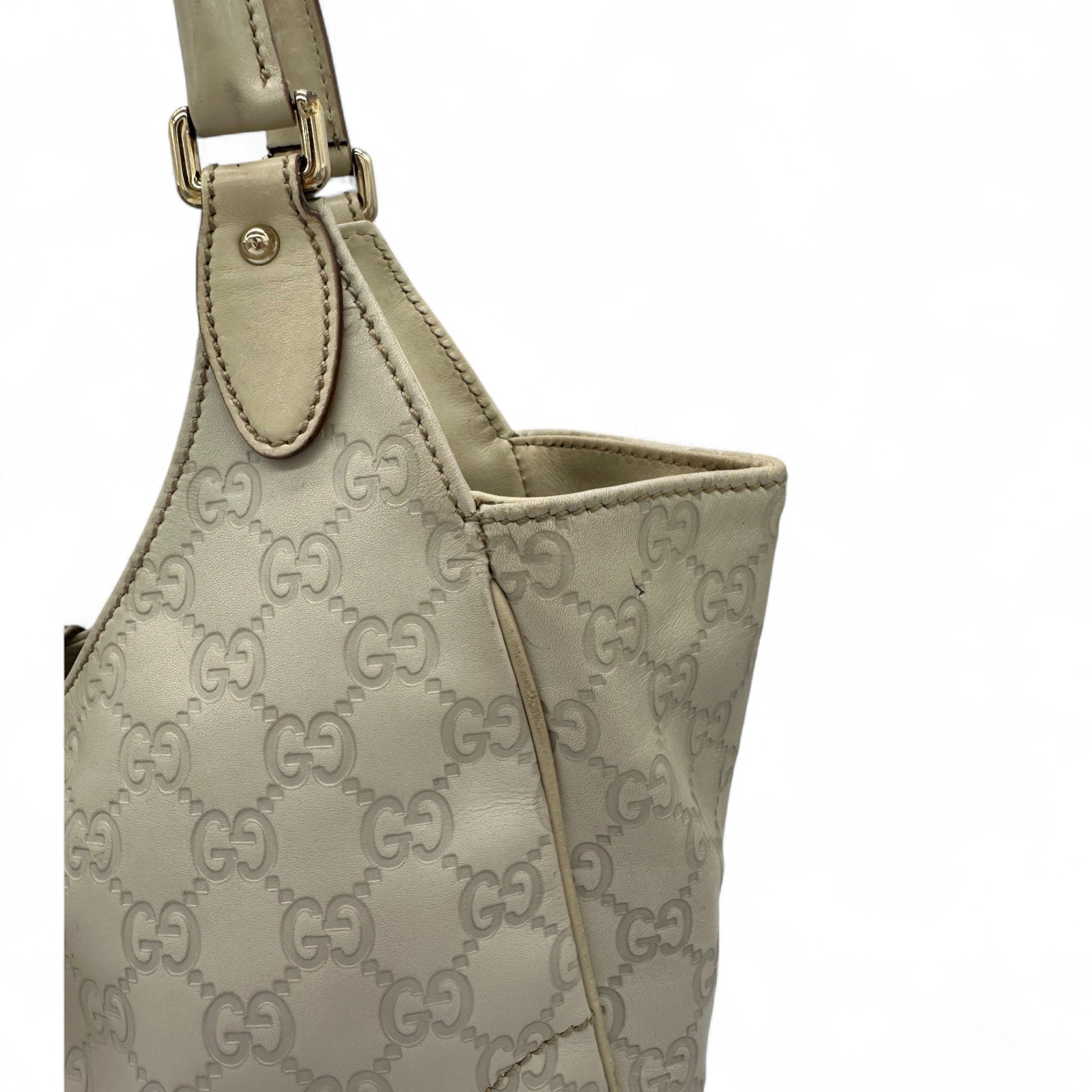 Vintage Gucci Cream Embossed GG Monogram Leather Jackie Bardot - Thanks it's Vintage
