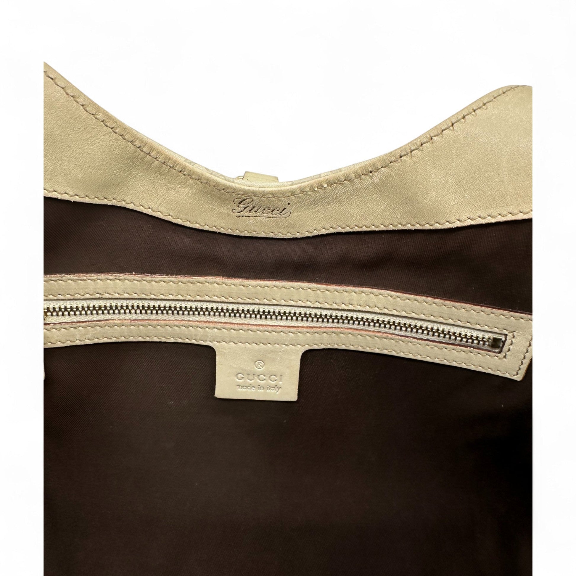 Vintage Gucci Cream Embossed GG Monogram Leather Jackie Bardot - Thanks it's Vintage