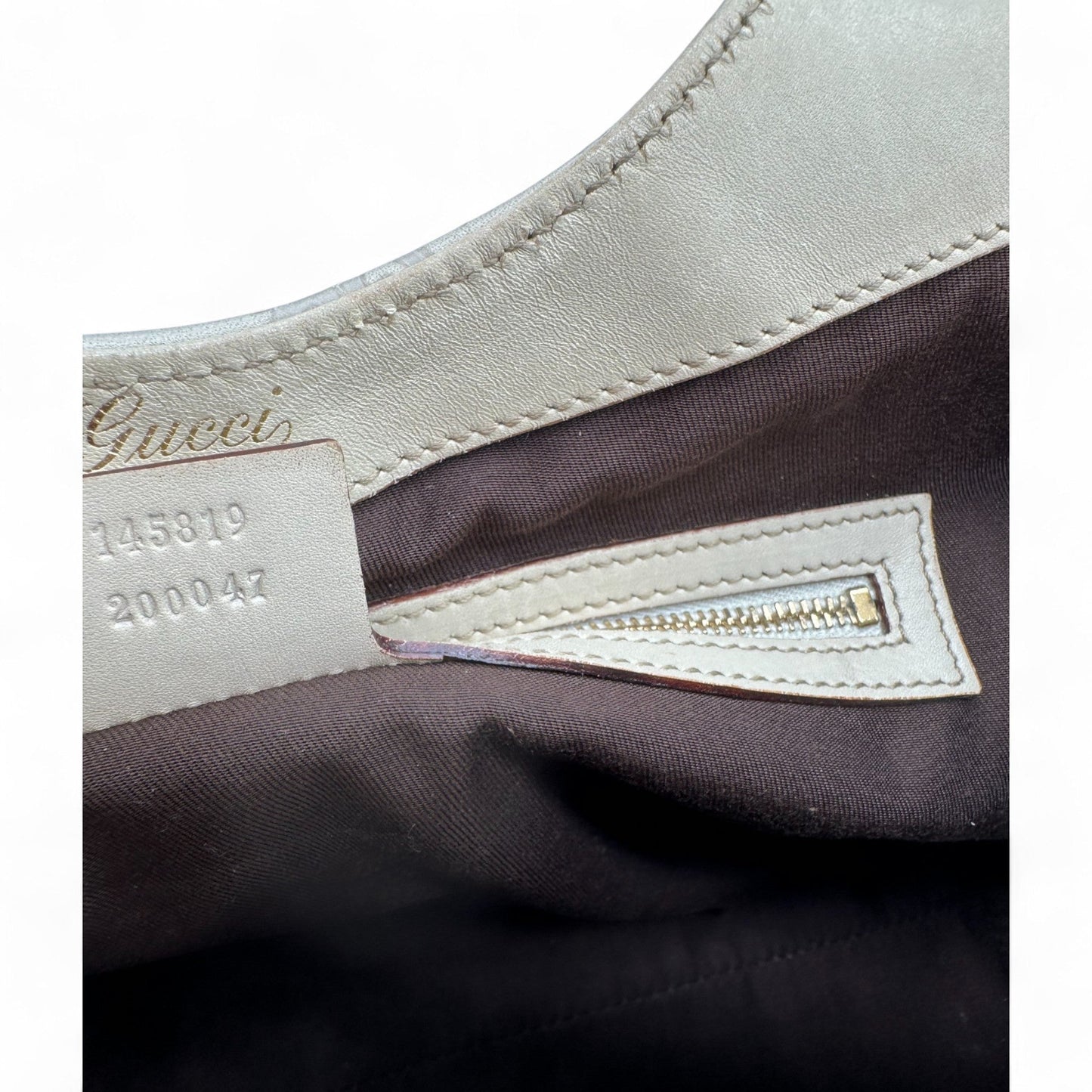 Vintage Gucci Cream Embossed GG Monogram Leather Jackie Bardot - Thanks it's Vintage